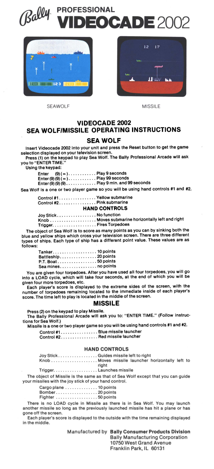 Bally Seawolf   Missile User guide