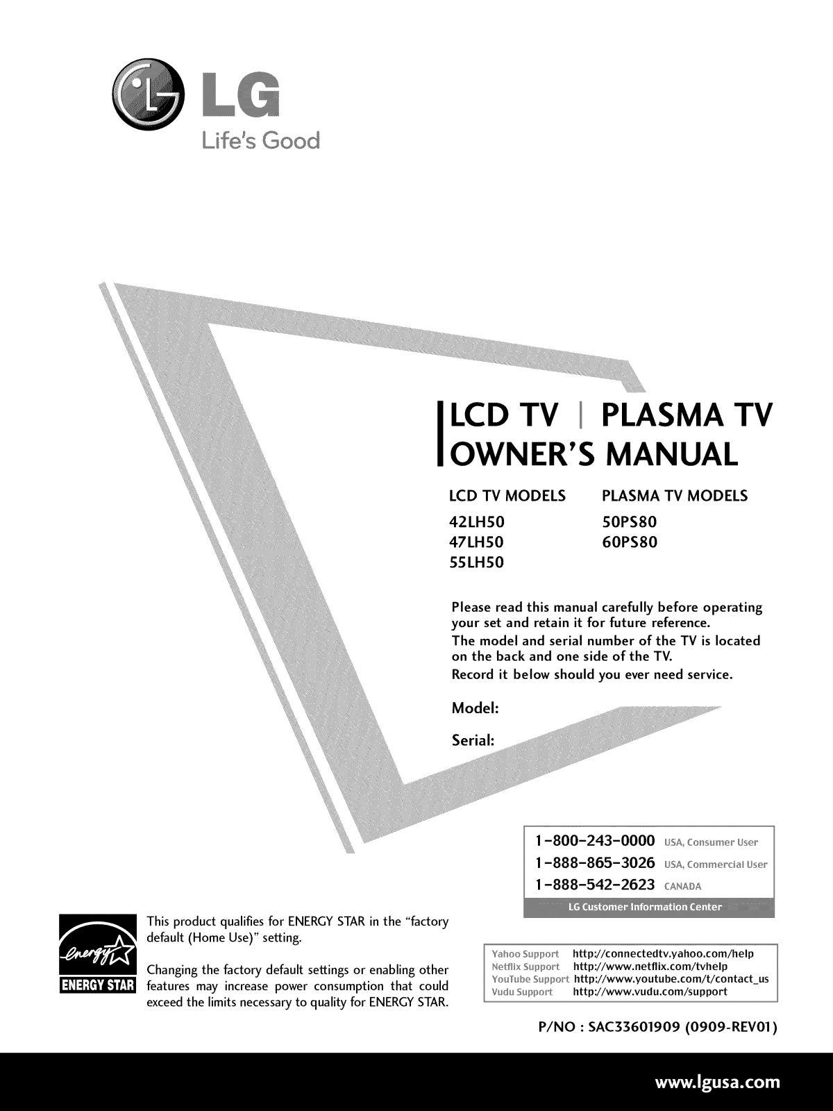 LG 60PS80-UA, 60PS80, 42LH50 Owner’s Manual