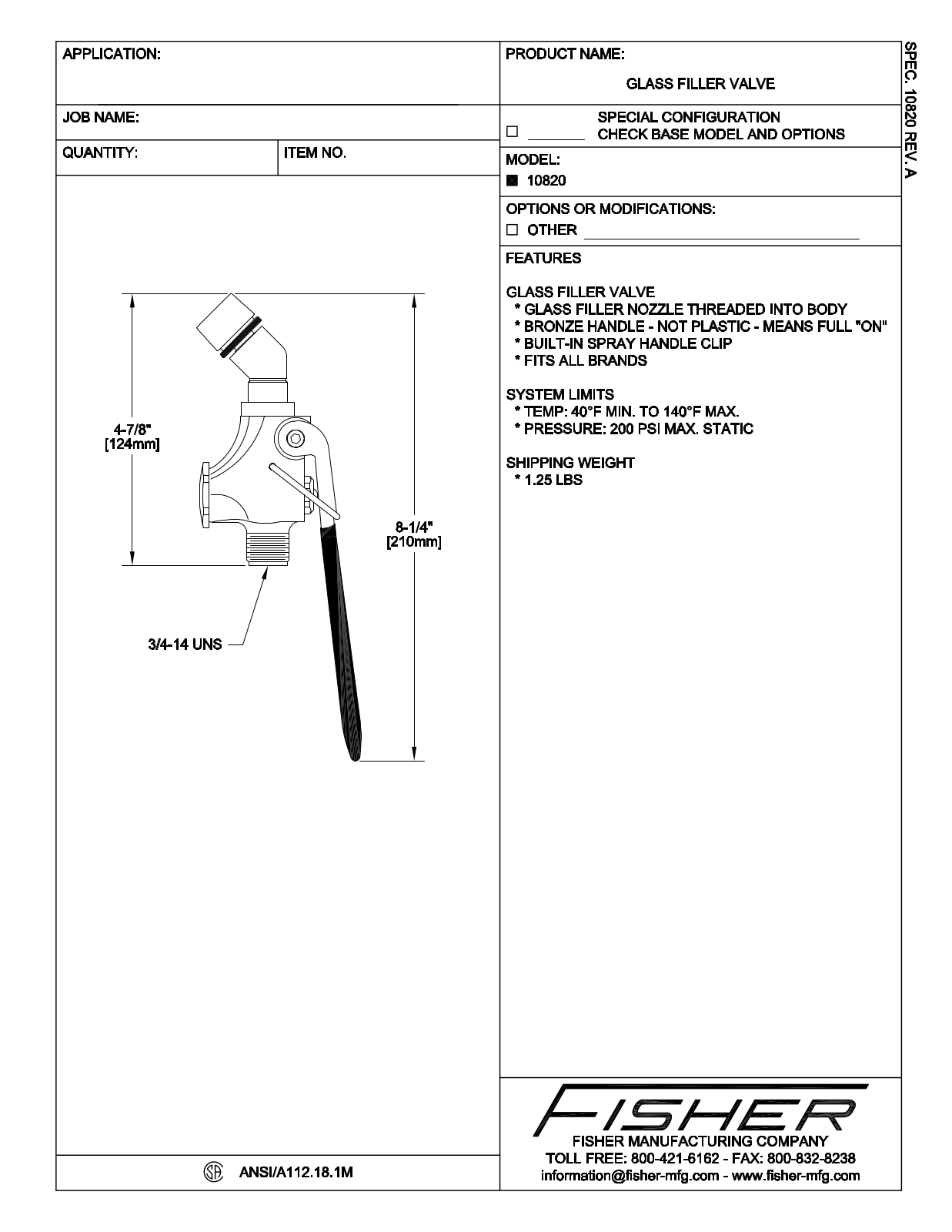 Fisher Manufacturing 10820 User Manual