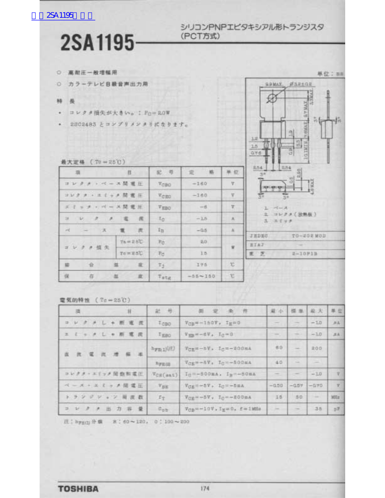 TOSHIBA 2SA1195 Technical data