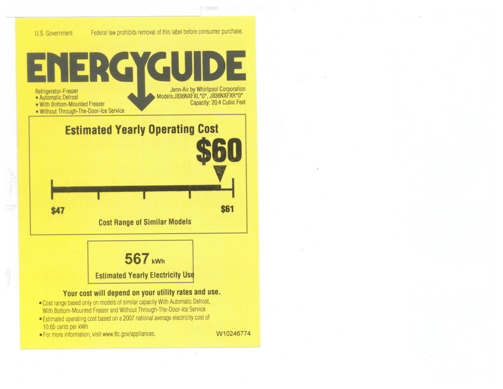 Jenn-air JB36NXFXLE Energy Guide