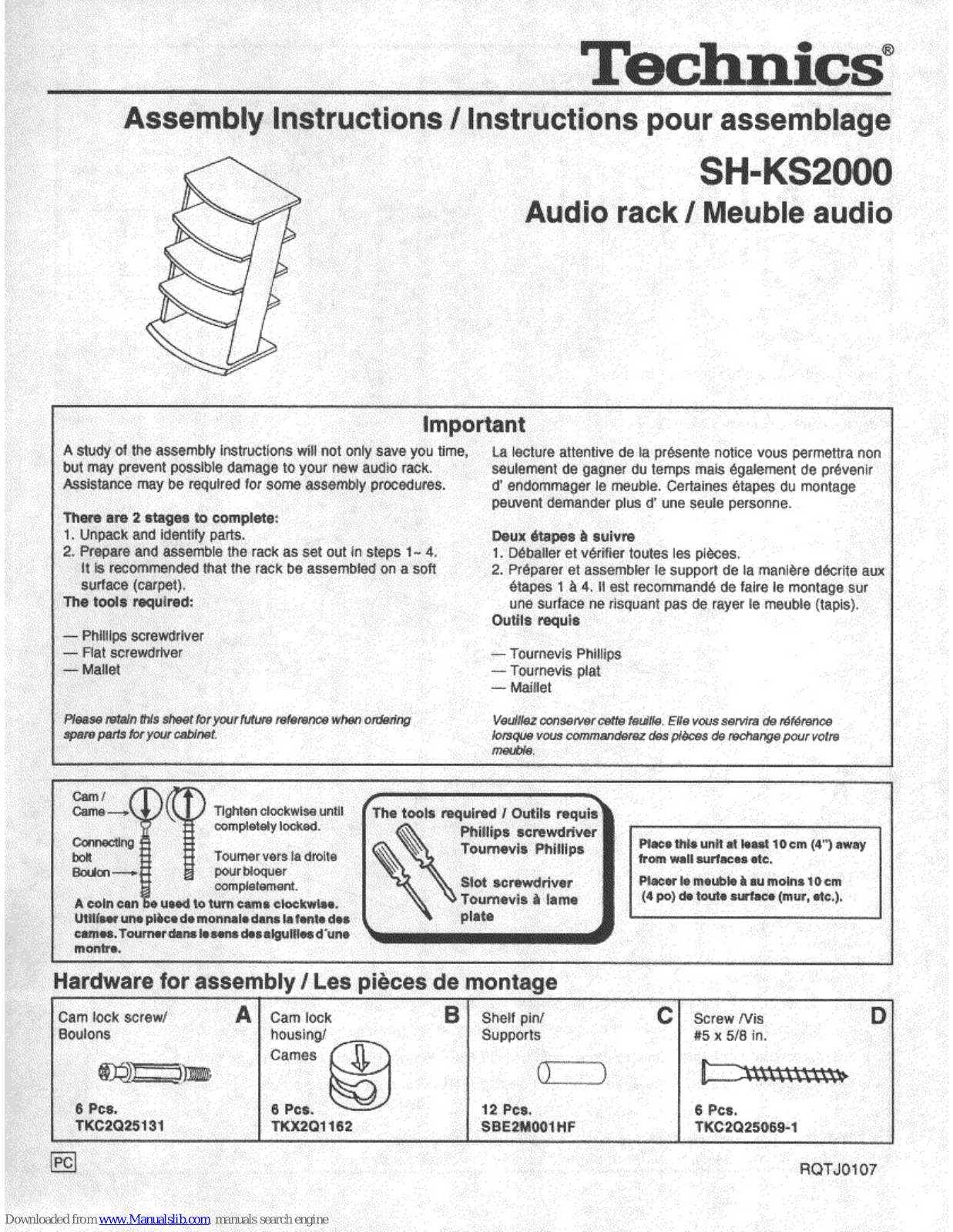 Technics SH-KS2000 Assembly Instructions Manual