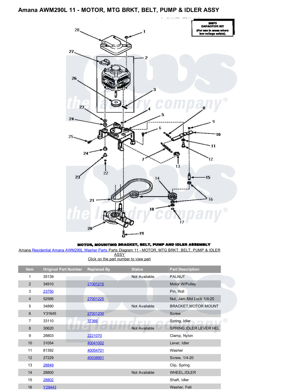 Amana AWM290L Parts Diagram