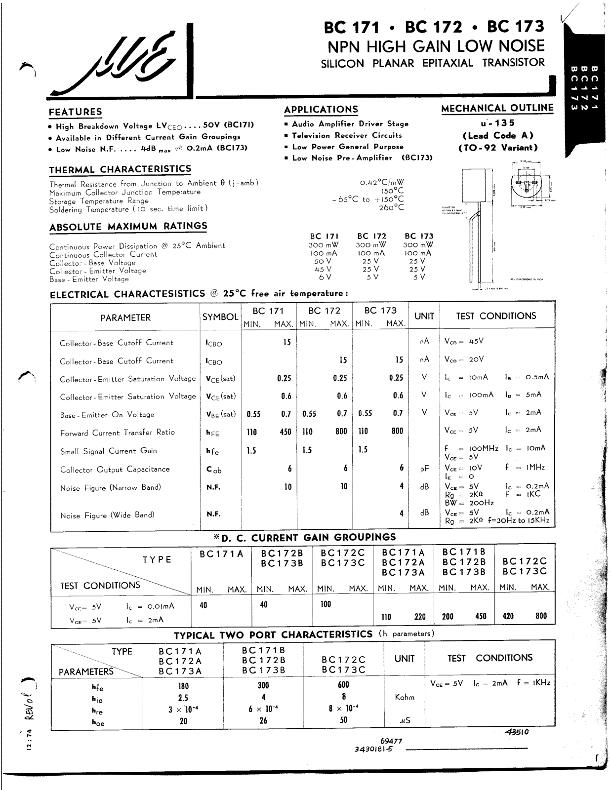 ME BC173, BC172, BC171 Datasheet