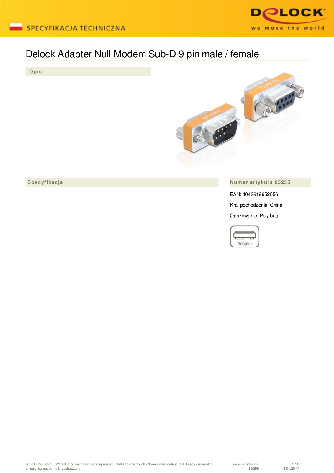 DeLOCK Nullmodem adapter 9-pin on 9-pin User Manual