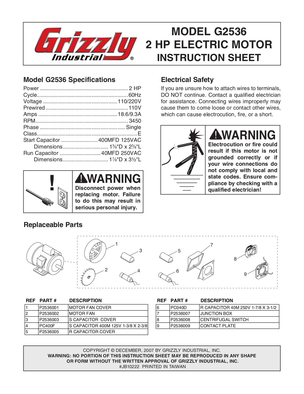 Grizzly G2536 User Manual