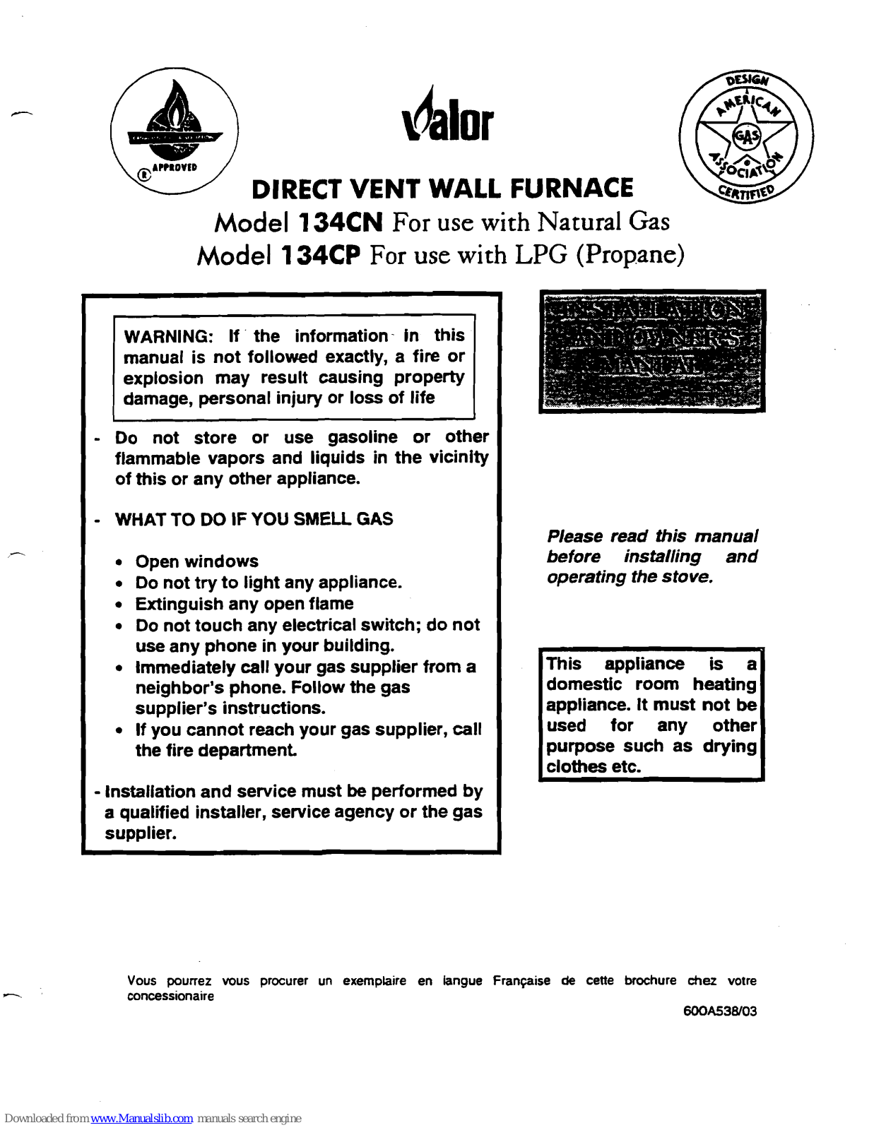 Valor 134CN, 134CP User Manual - ManualMachine.com