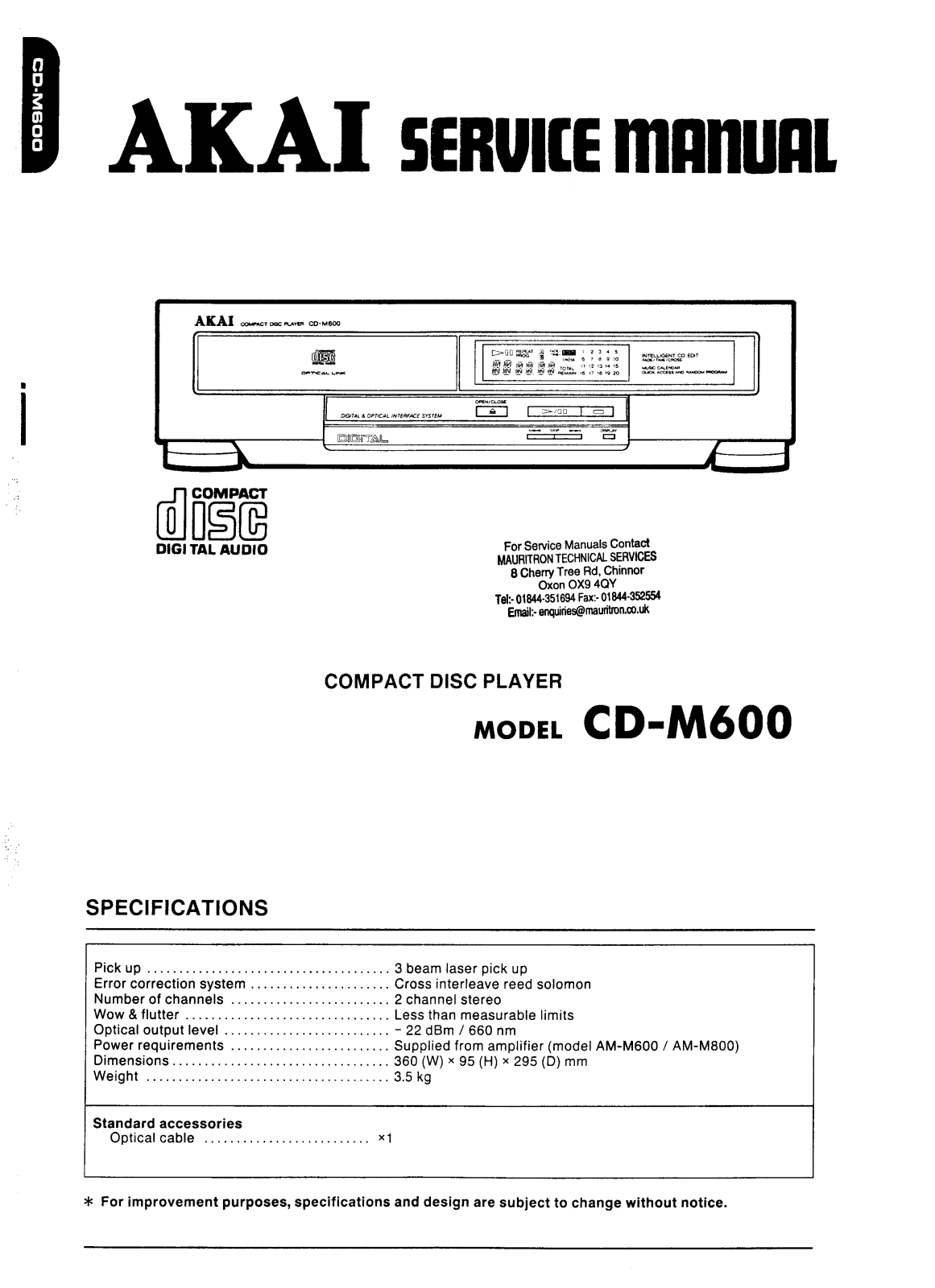 Akai M-600 Service manual