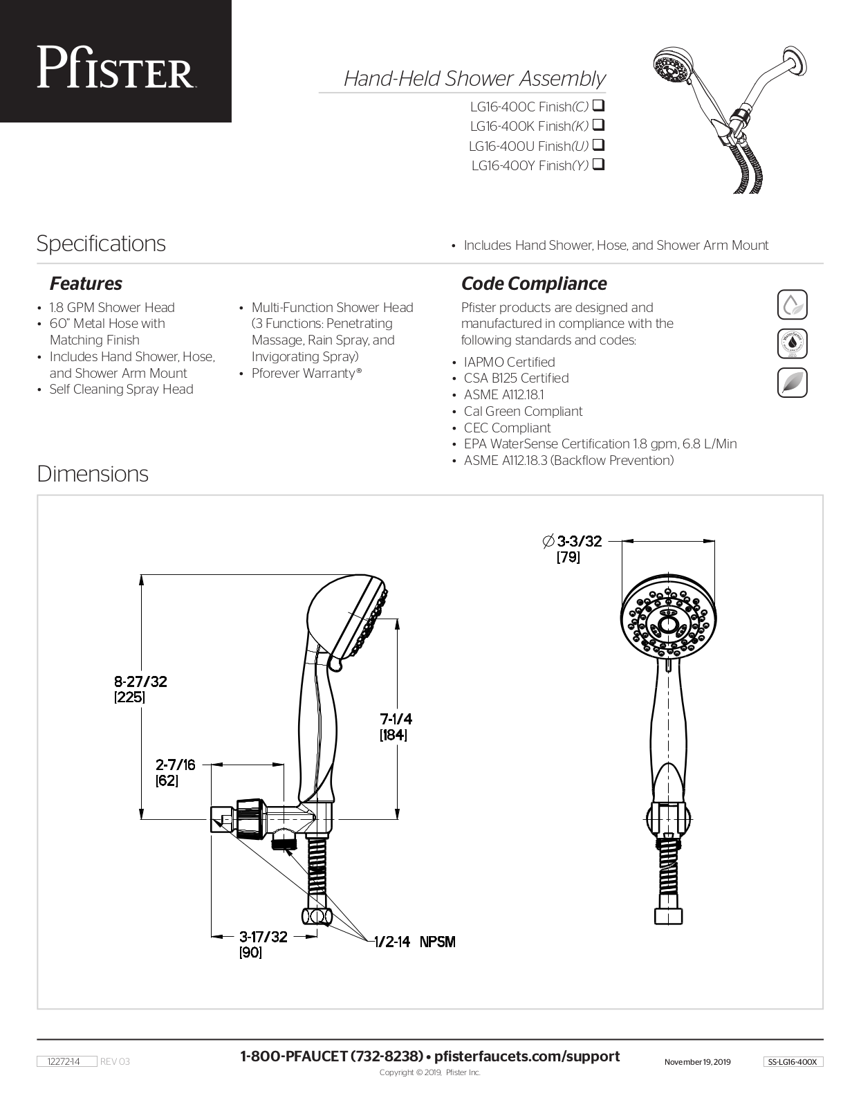 Pfister PPR10507 Specifications - ManualMachine.com