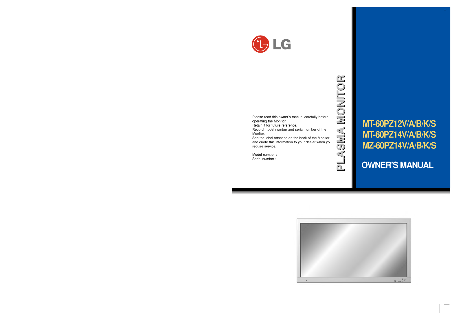 LG MZ-60PZ14V, MT-60PZ14V User Manual