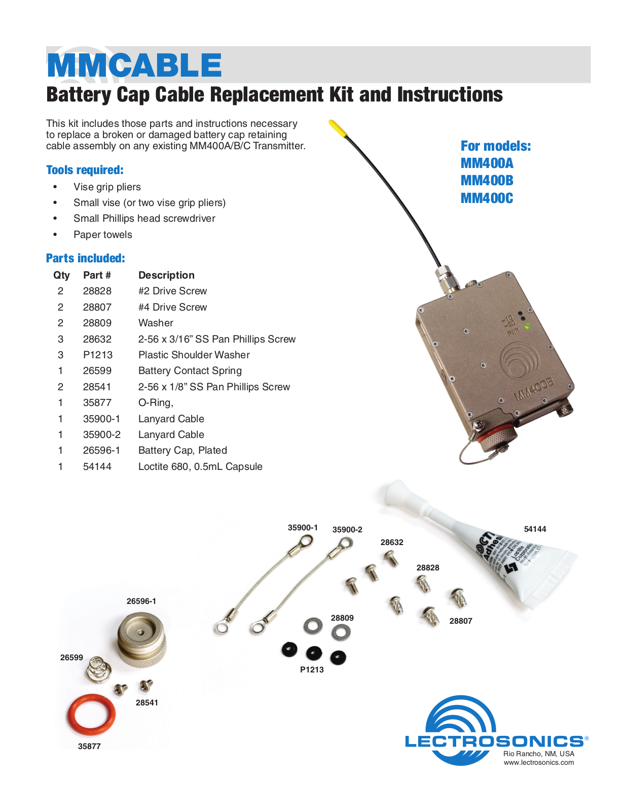 Lectrosonics MMCABLE dara sheet