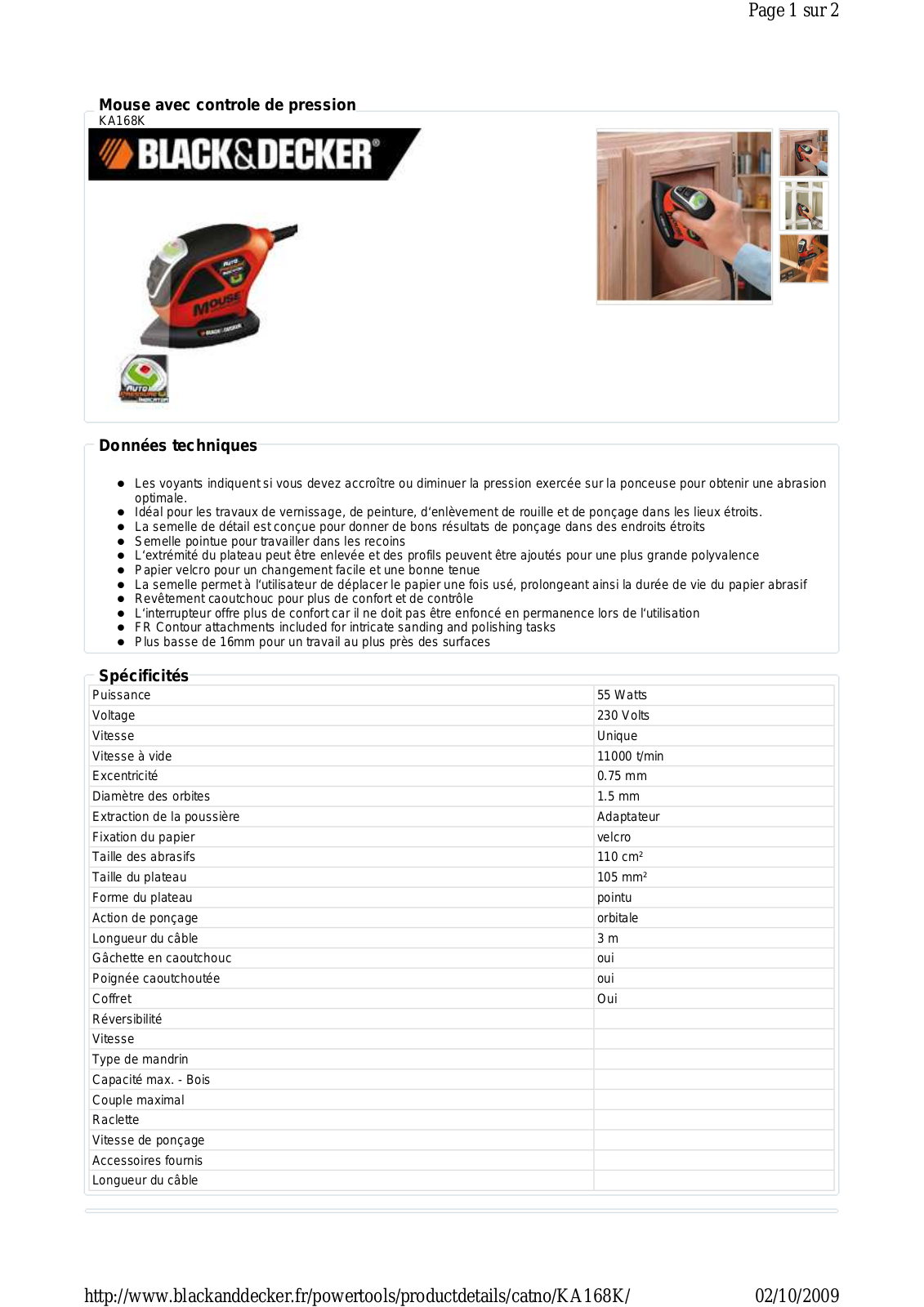 Black & decker KA168K DATASHEET