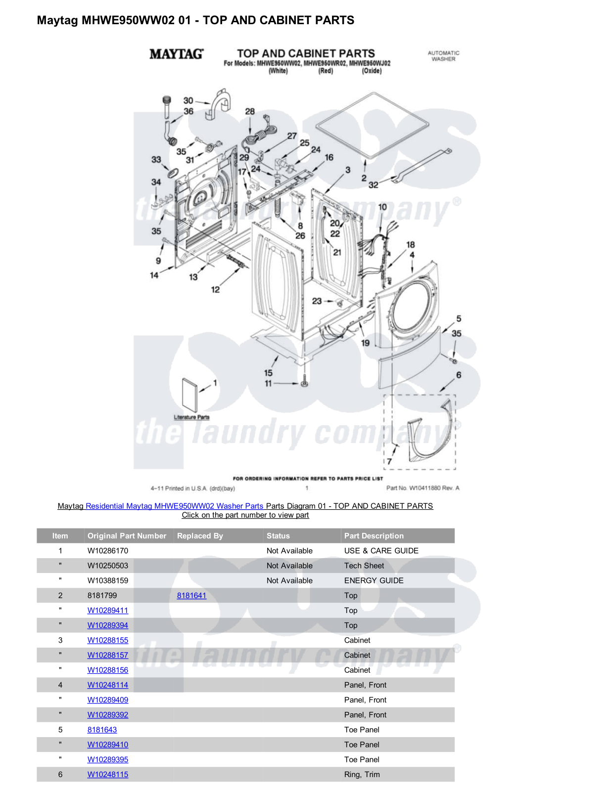 Maytag MHWE950WW02 Parts Diagram