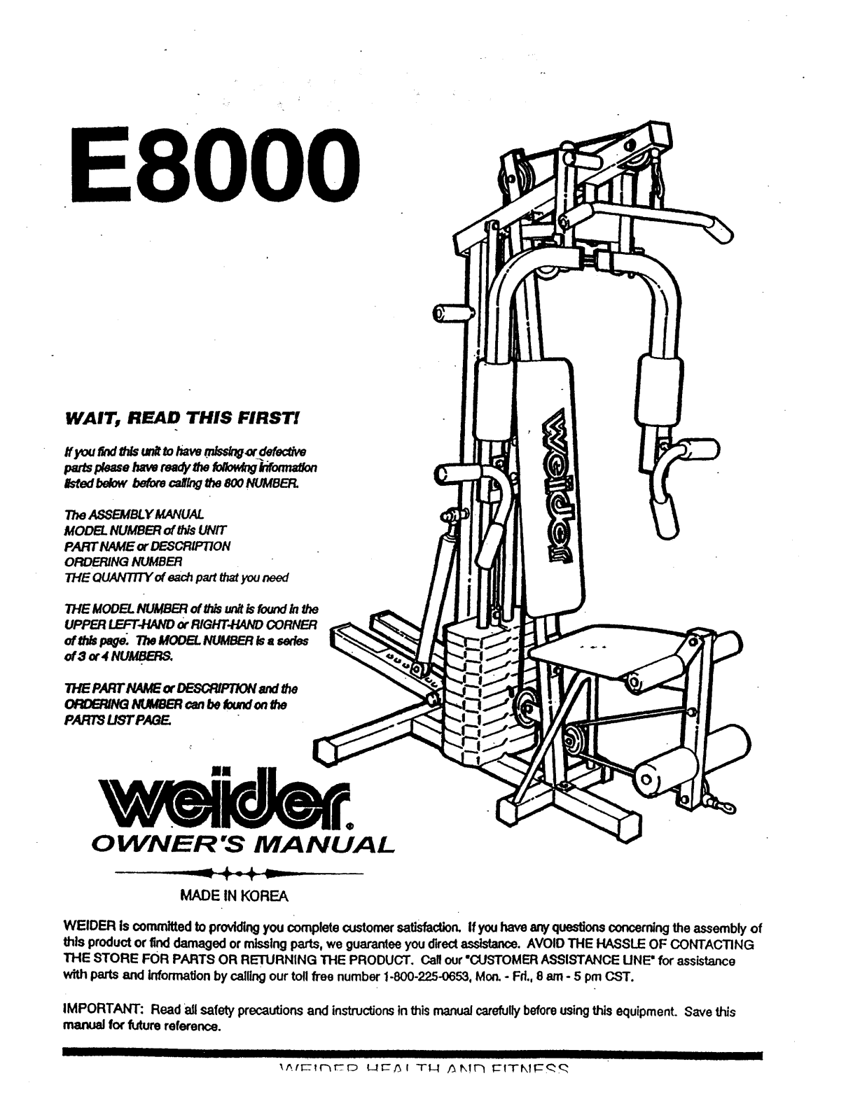 Weider E8000 Owner's Manual