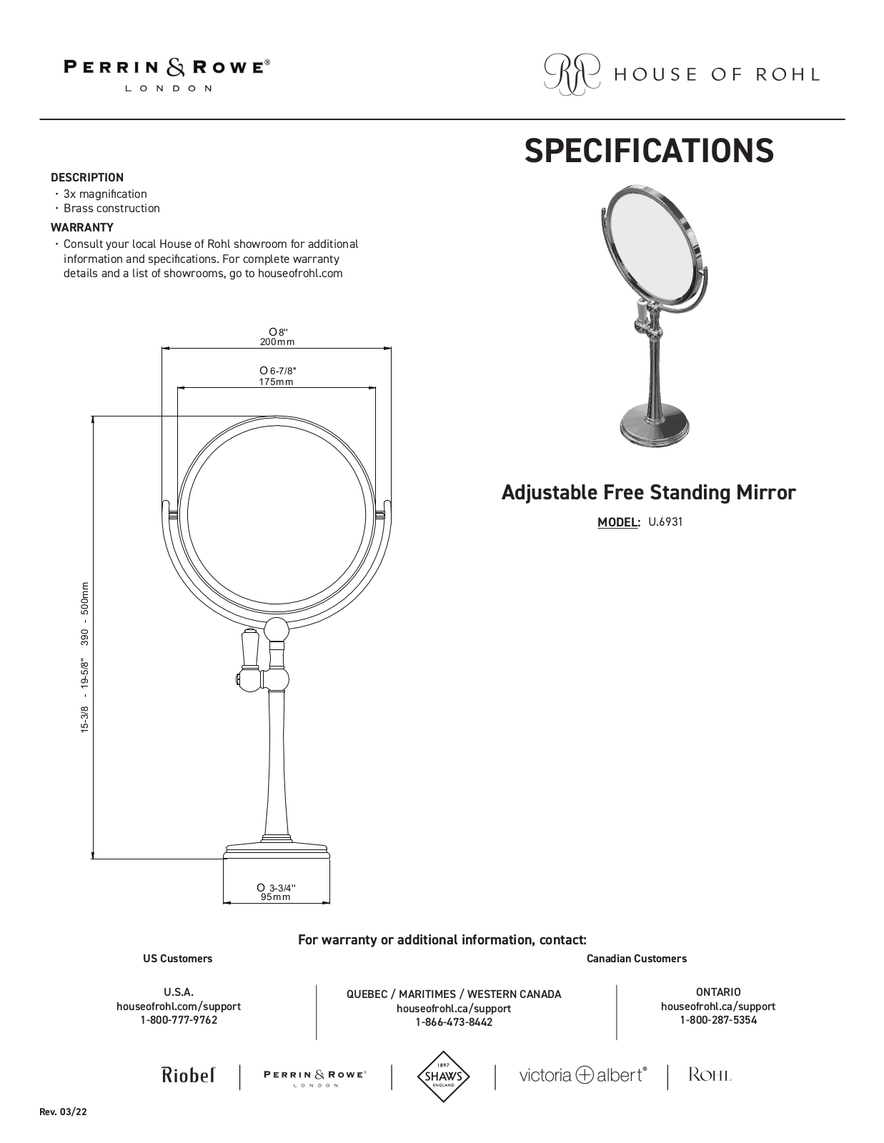 Perrin & Rowe PRWE1496 Specifications - ManualMachine.com