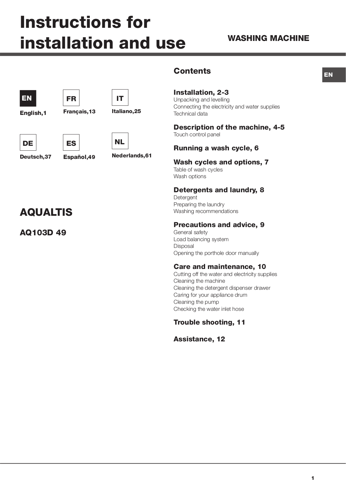 Hotpoint AQ103D 49 EU/A User Manual