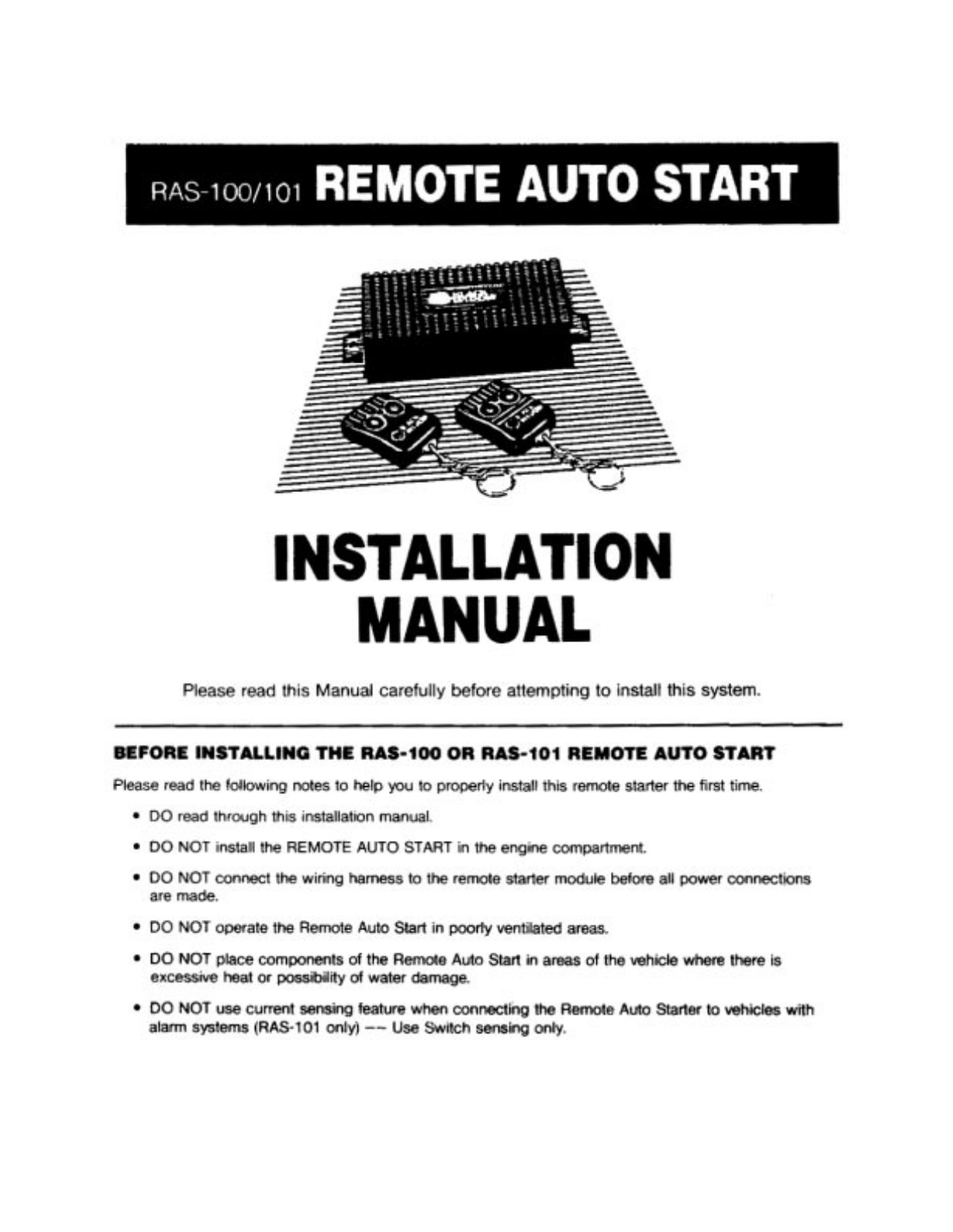 Black Widow RAS 101, RAS 10 Installation Manual