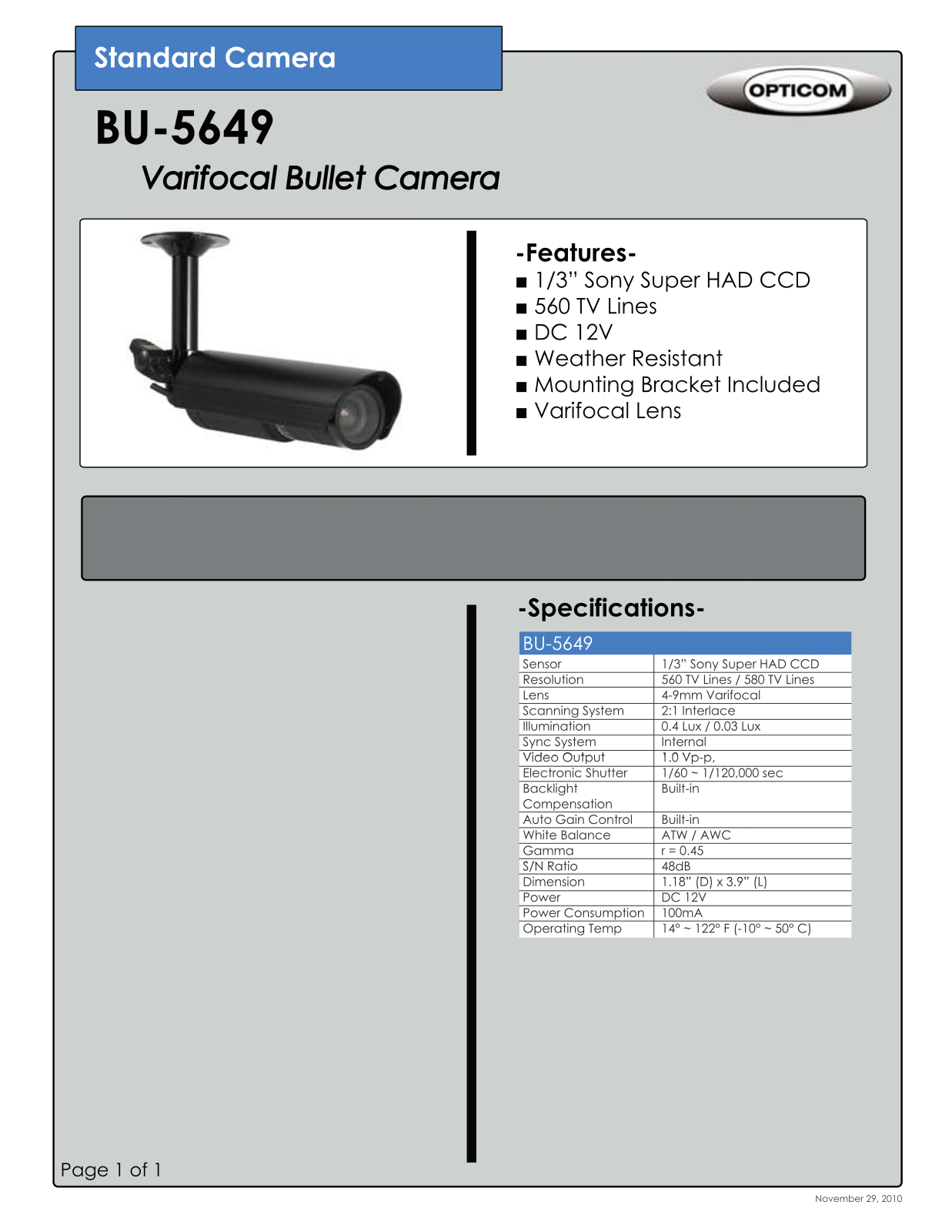 Opticom BU-5649 DATASHEET