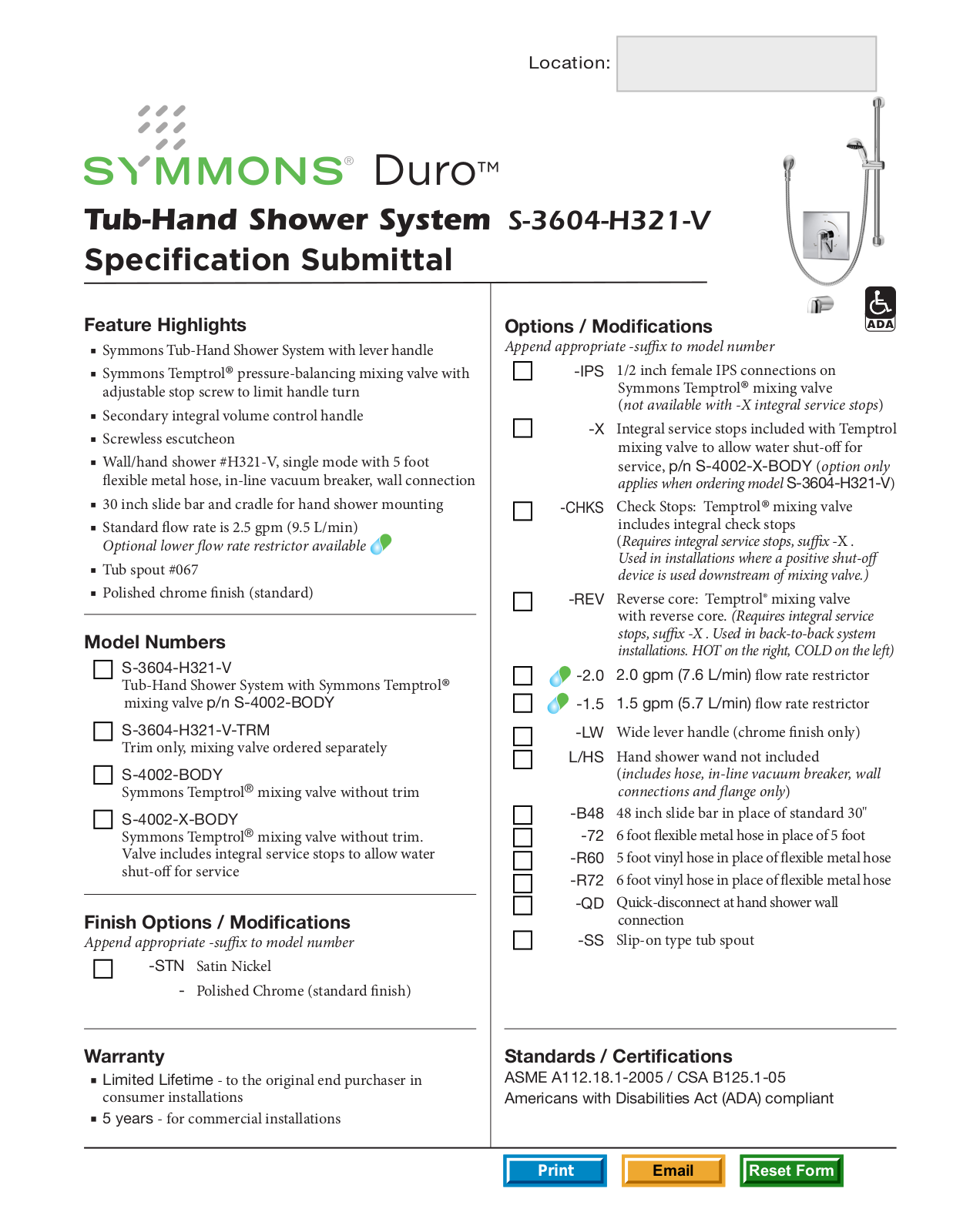 Symmons S-3604-H321-V User Manual