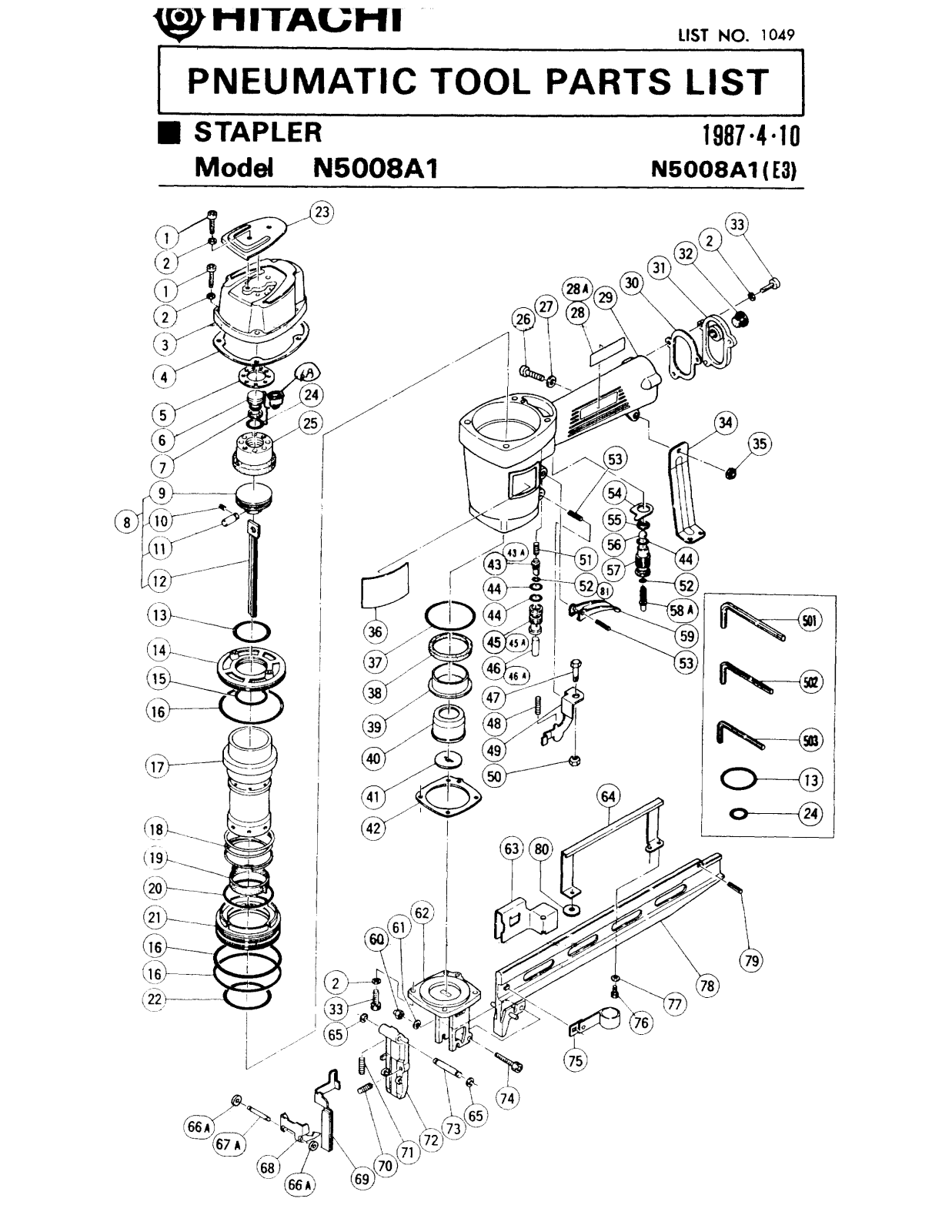 Hitachi N5008A1 PARTS LIST