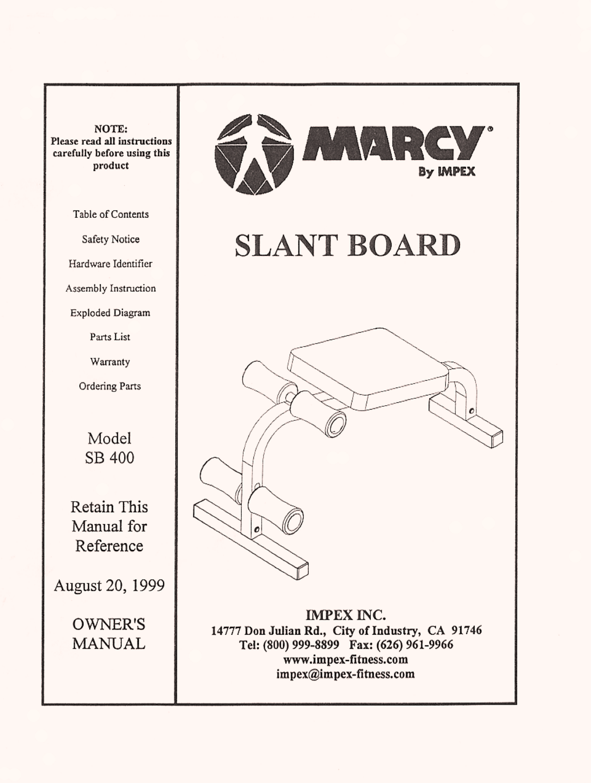 Impex SB-400 Owner's Manual