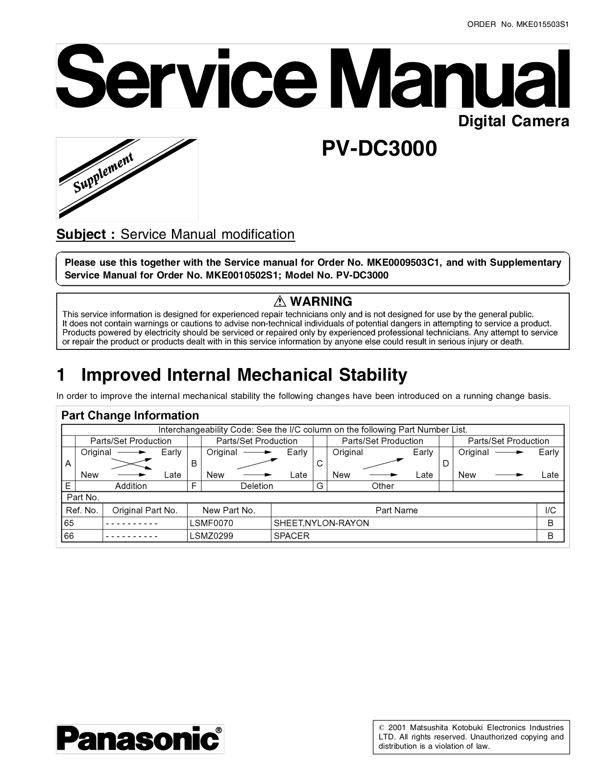 PANASONIC PV-DC3000 Service Manual ti 5503