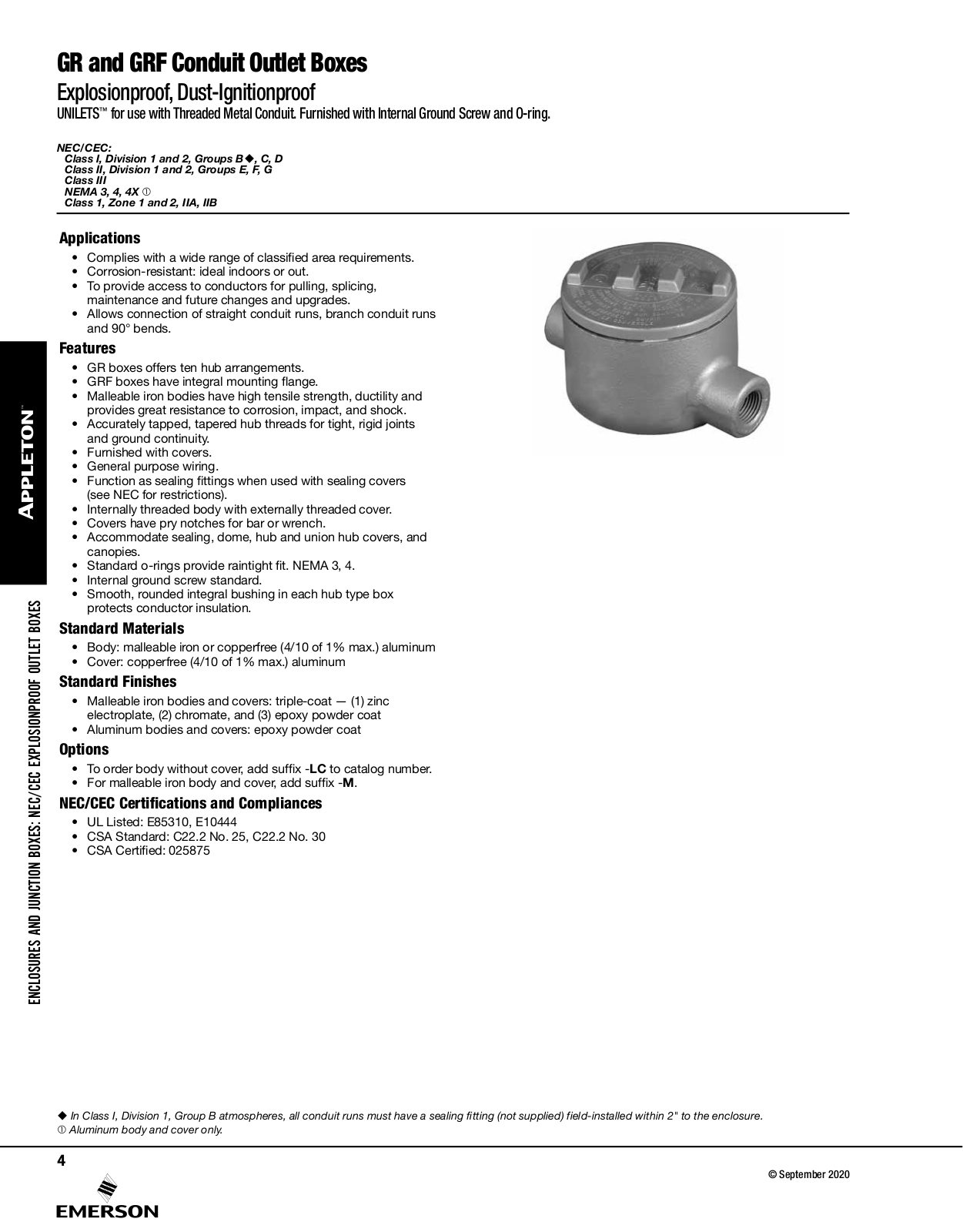 Appleton GR Conduit Outlet Boxes, GRF Conduit Outlet Boxes Catalog Page