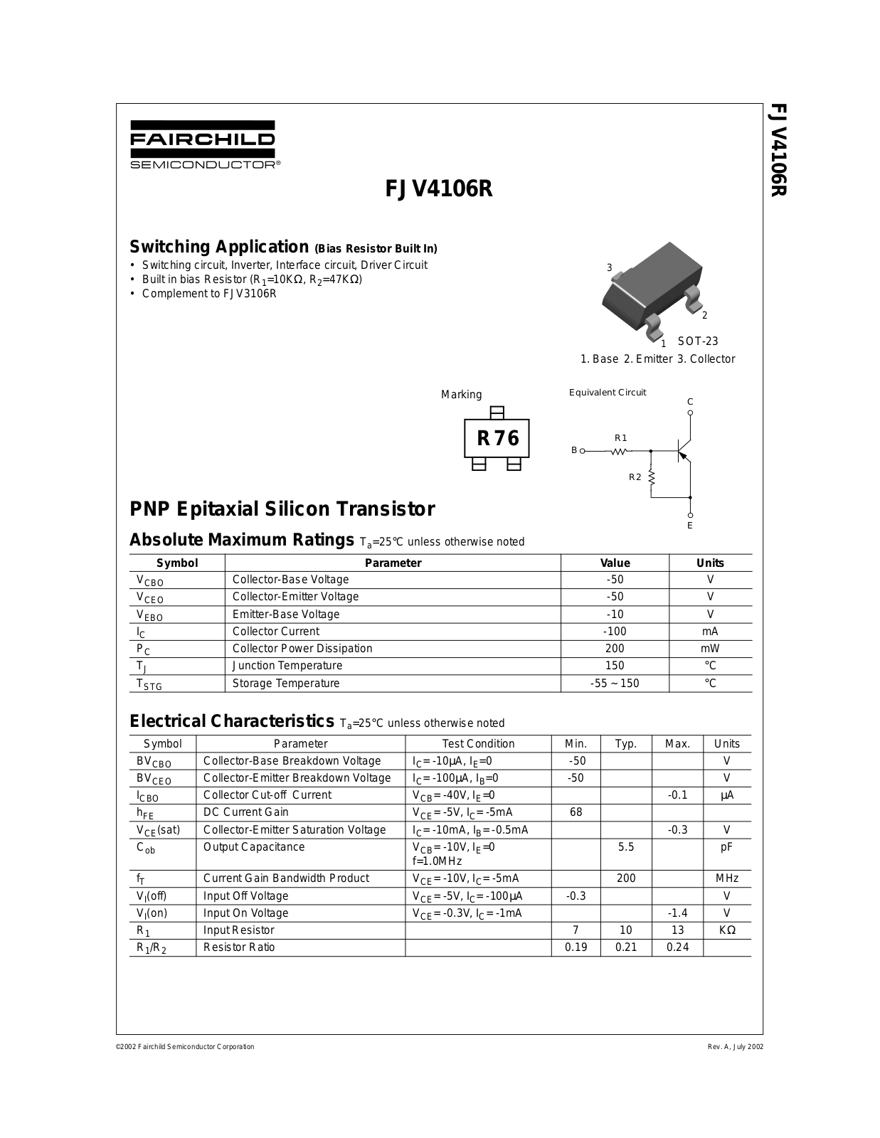 Fairchild Semiconductor FJV4106R Datasheet