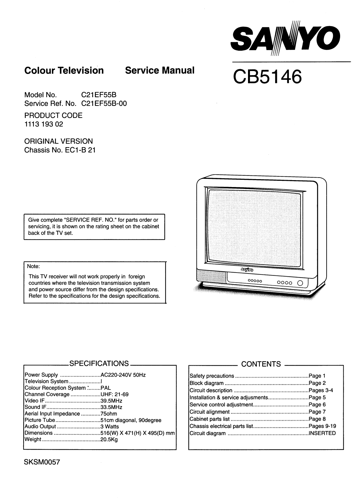 Sanyo C21EF55B-CB5146 Schematic