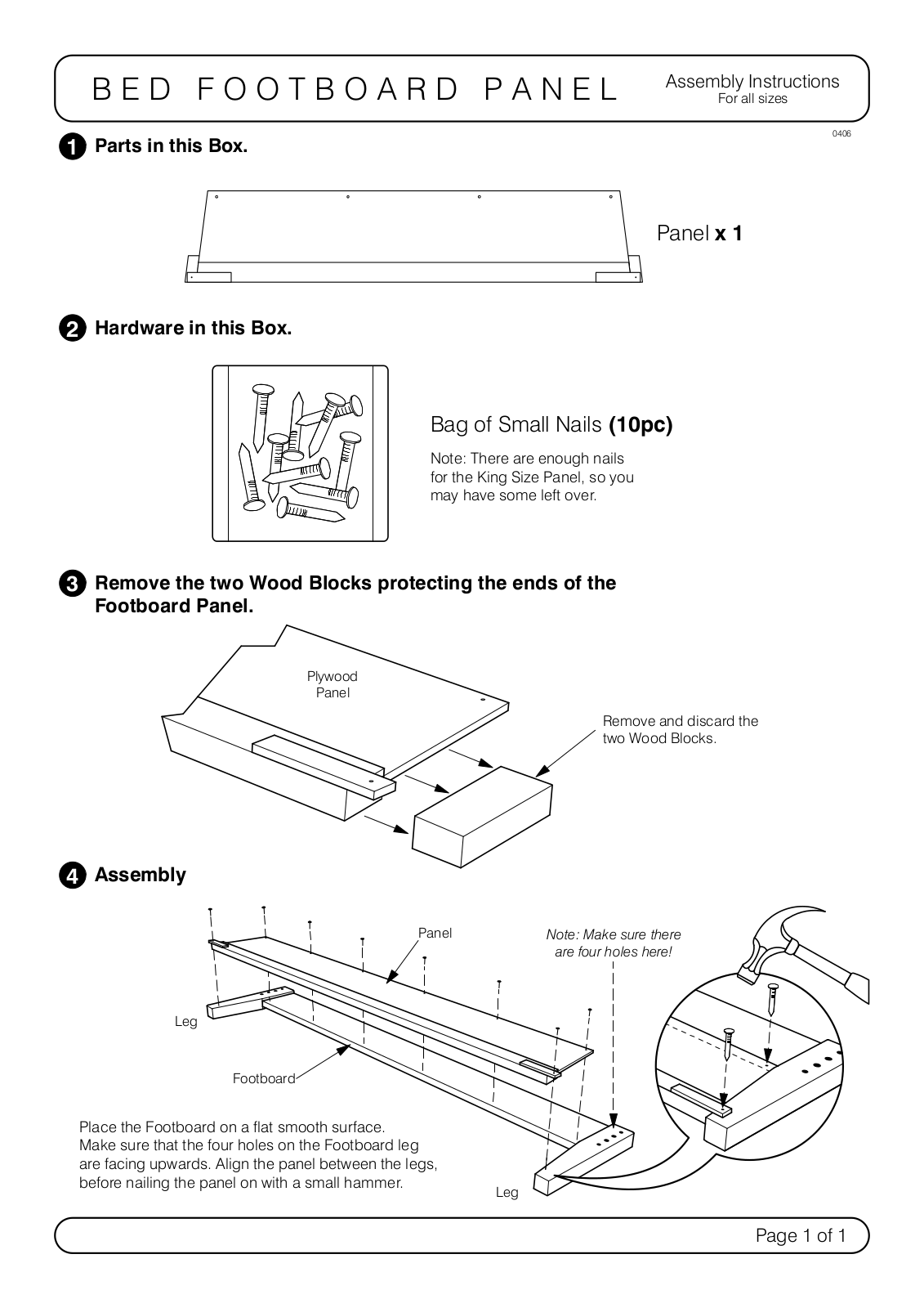 Night & Day BED FOOTBOARD PANEL Assembly Instruction