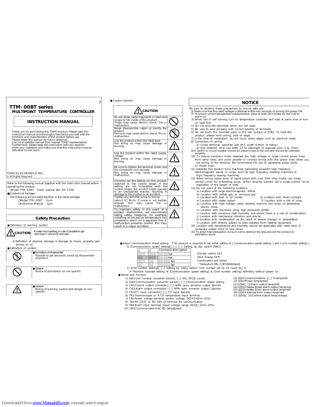 Toho Electronics TTM-00BT series Instruction Manual