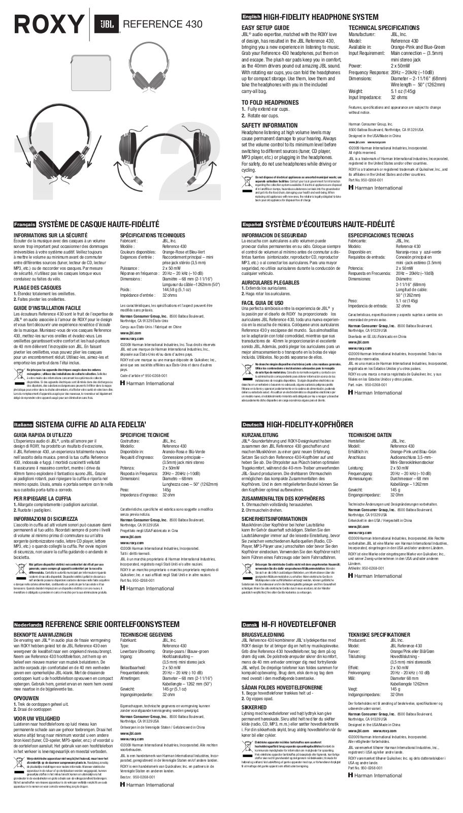 JBL REFERENCE 430 User Manual