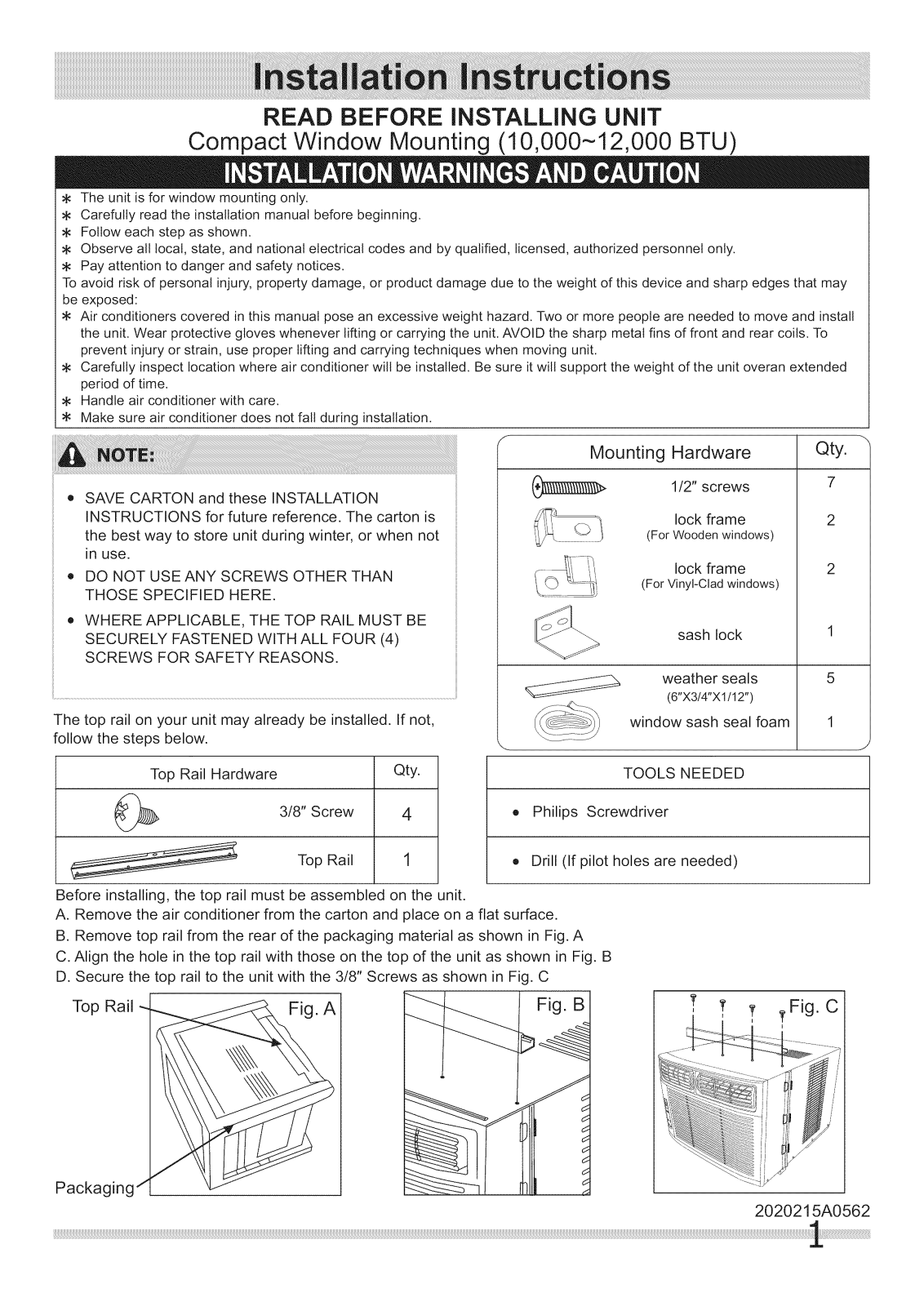 Frigidaire CRA102BT110, CRA102BT111, CRA102BT112, CRA102BT113, CRA103BT110 Installation Guide - ManualMachine.com