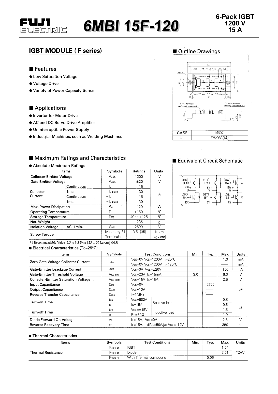 Fuji Electric 6MBI15F-120 Data Sheet