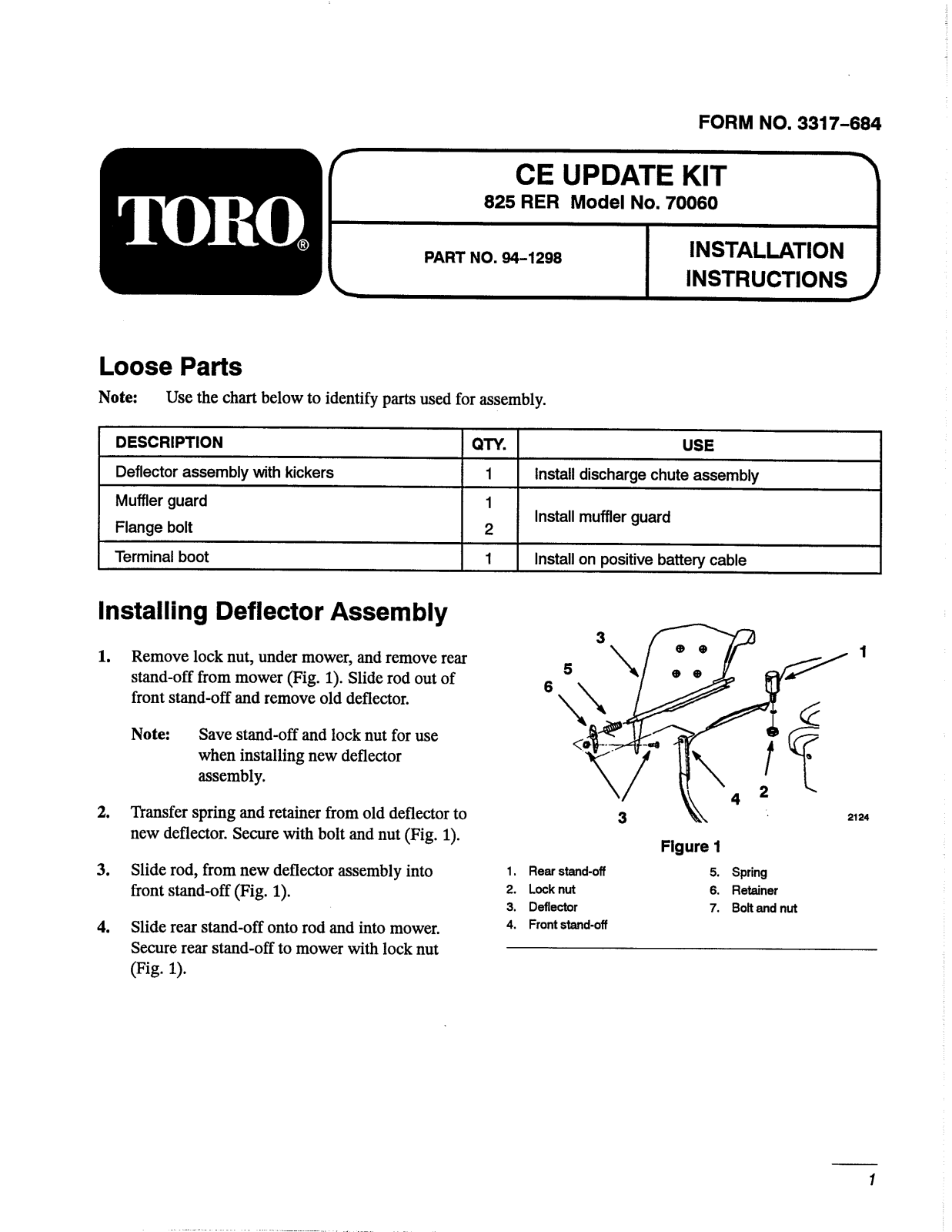 Toro 94-1298 Installation Instructions