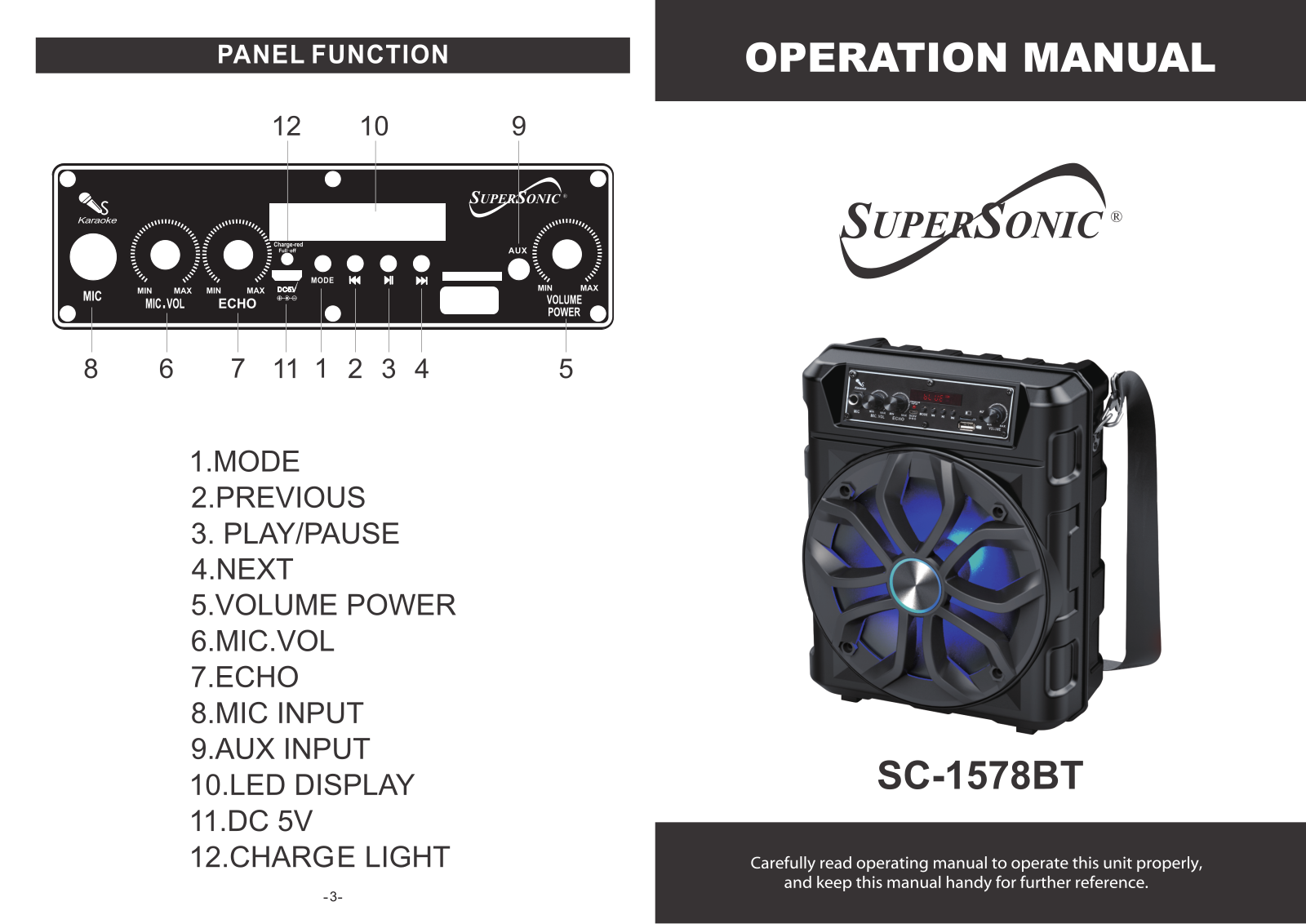 SUPERSONIC SC 1578BT User Manual