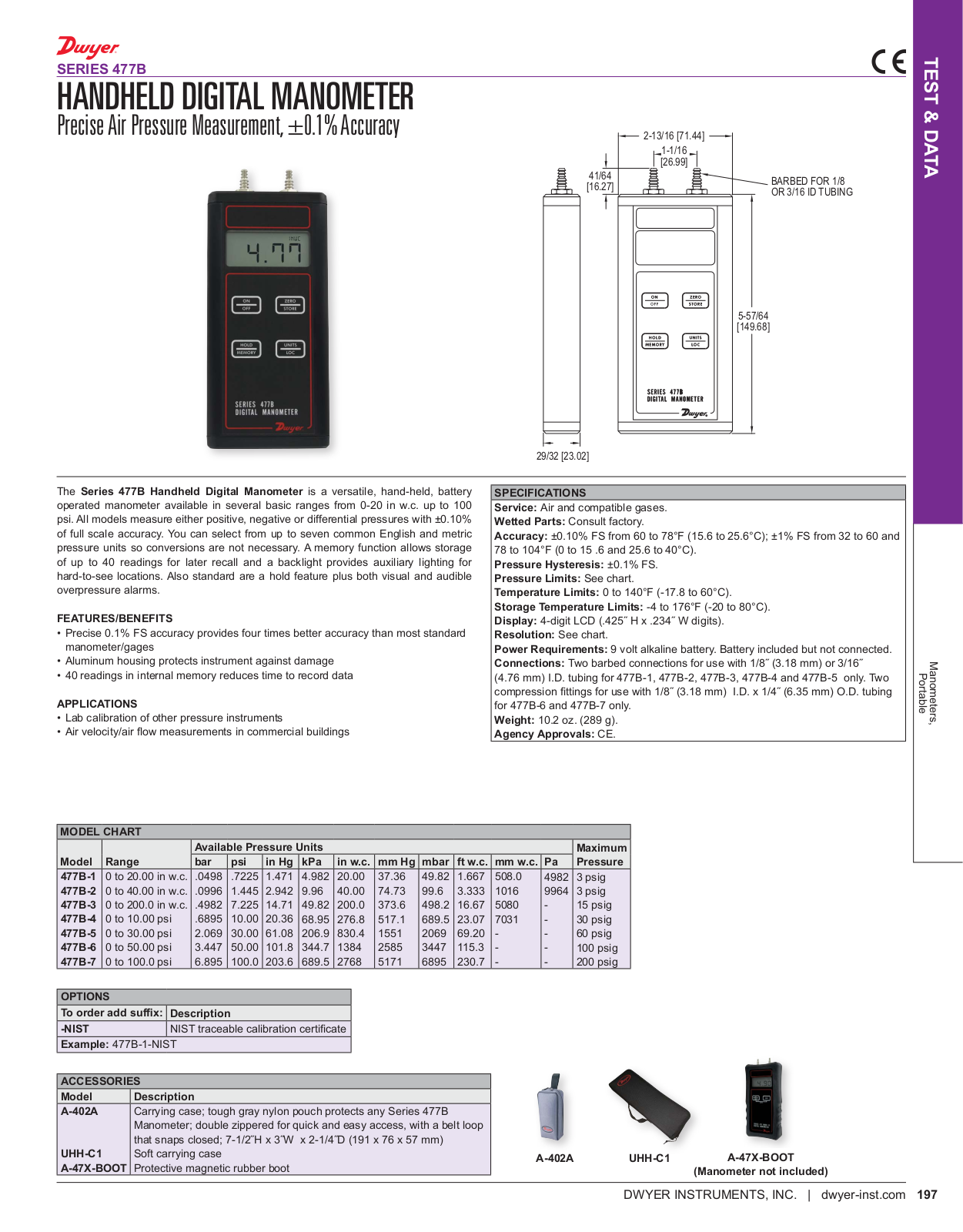 Dwyer Instruments 477B Specifications