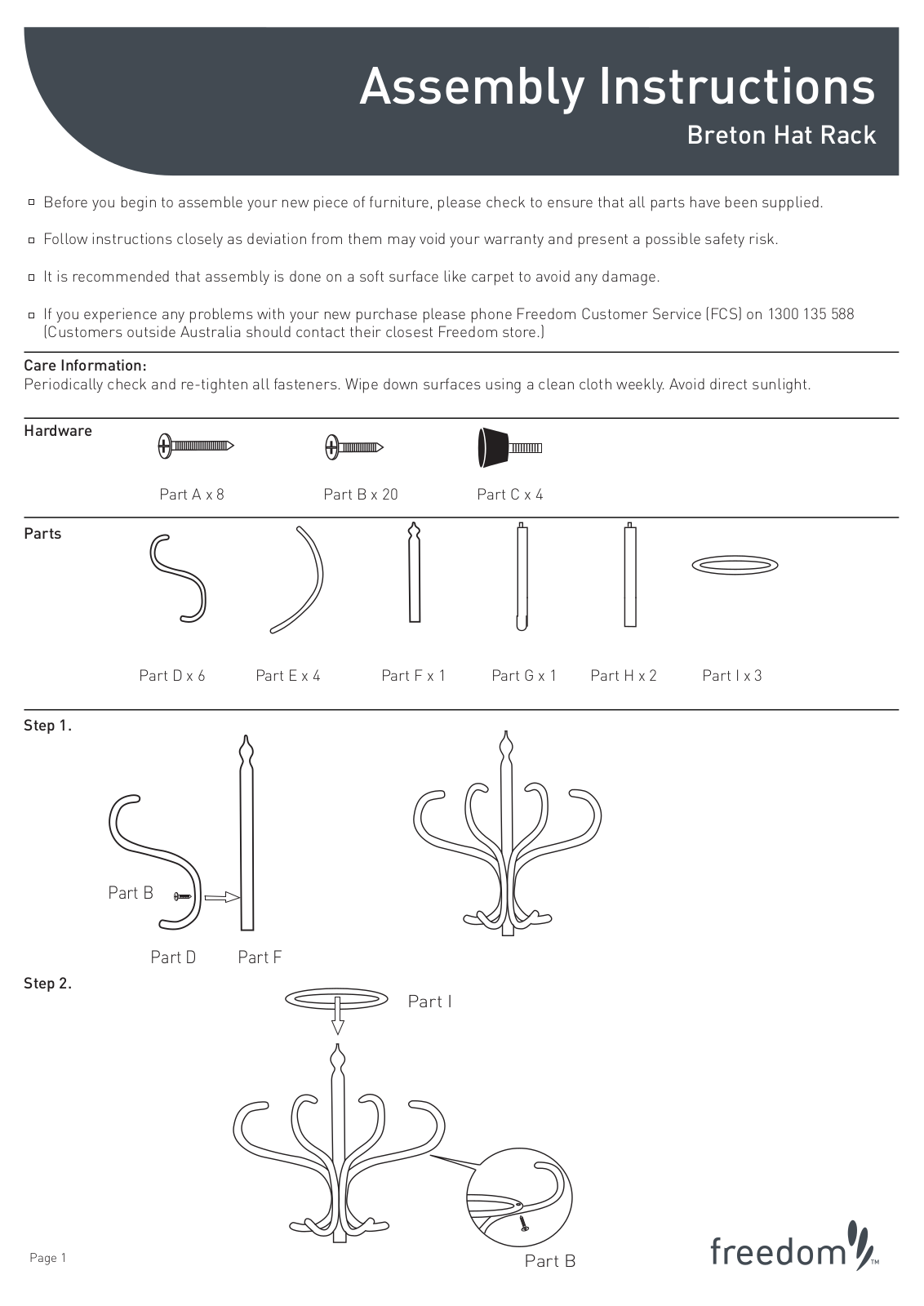 Freedom Breton Hat Rack Assembly Instruction