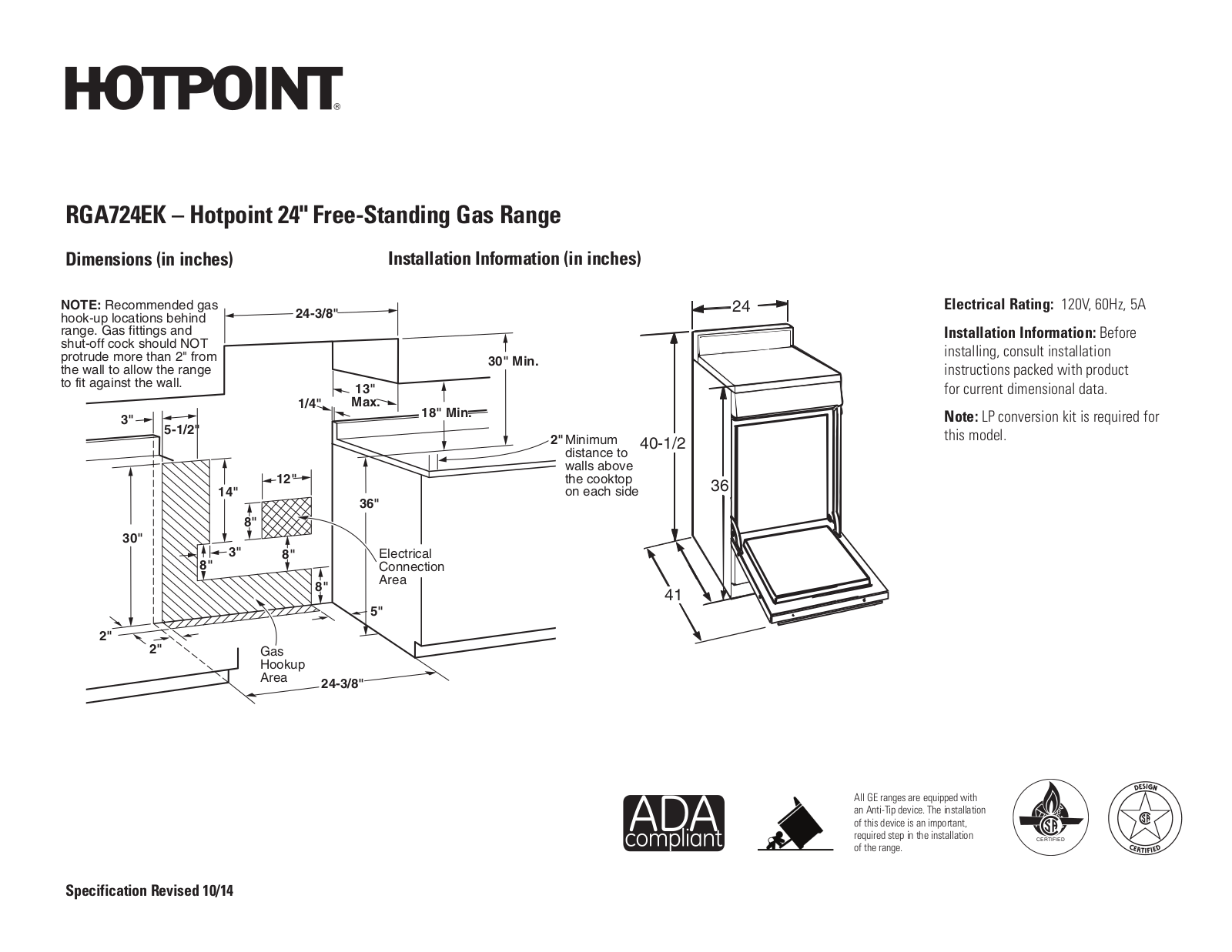 Hotpoint RGA724EKWH Specifications