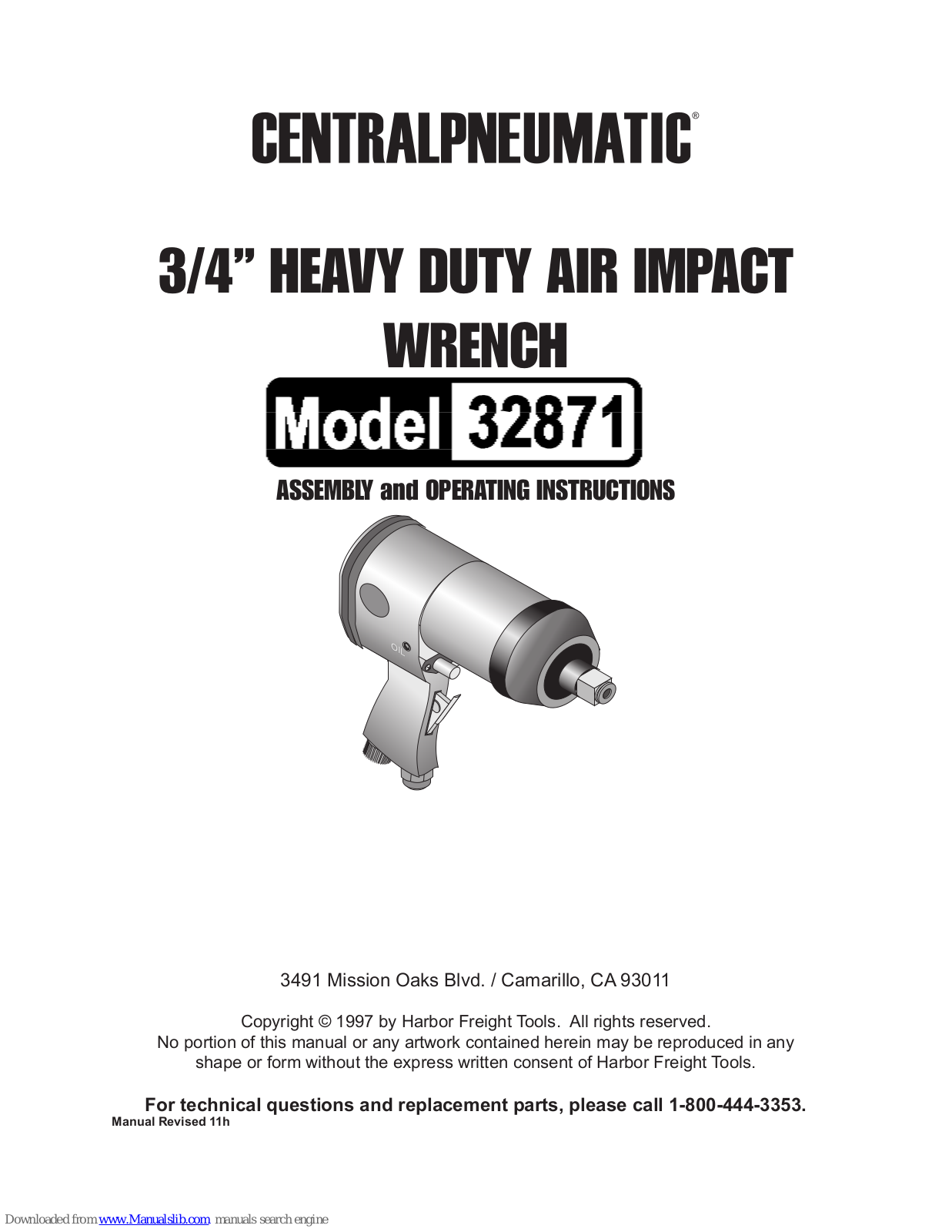 Central Pneumatic 32871 Assembly And Operating Instructions Manual