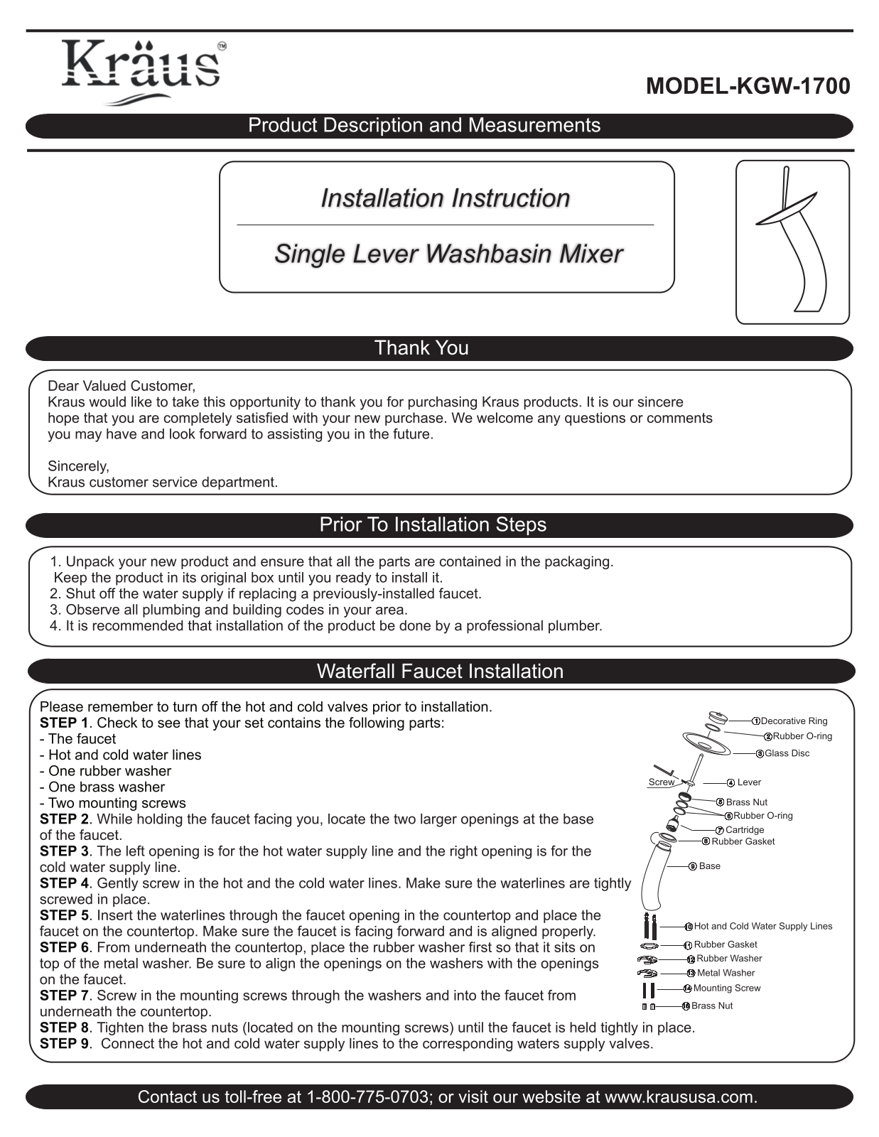 Kraus KGW1700ORBBLCL Installation manual