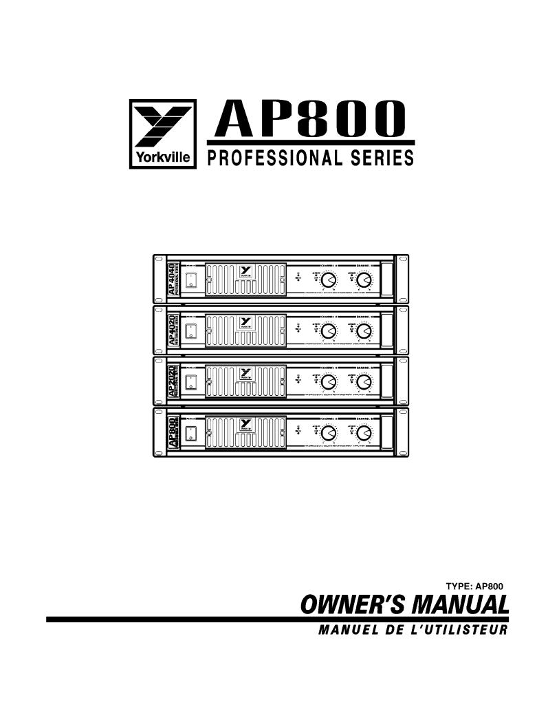 Yorkville AP800 Owner's Manual