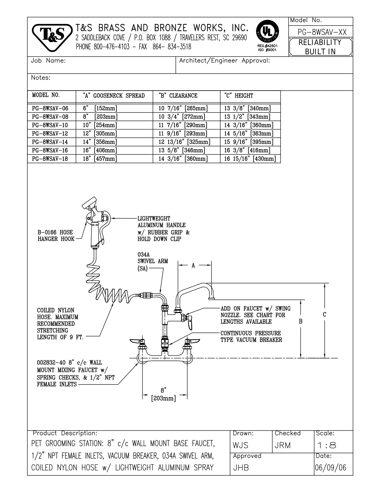 T&S Brass PG-8WSAV-06 User Manual