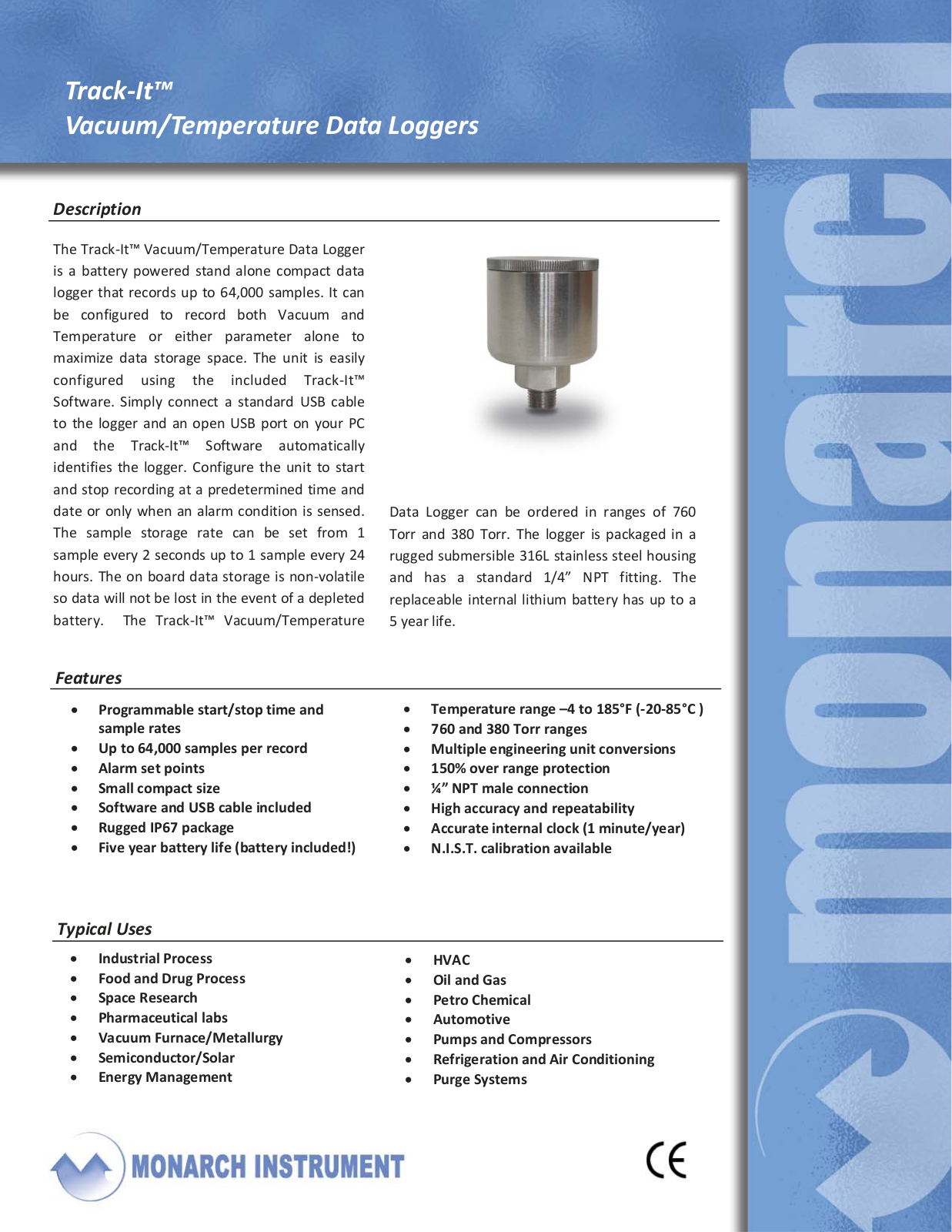 Monarch Instrument Vacuum Track‐It  ‐760 Data Sheet