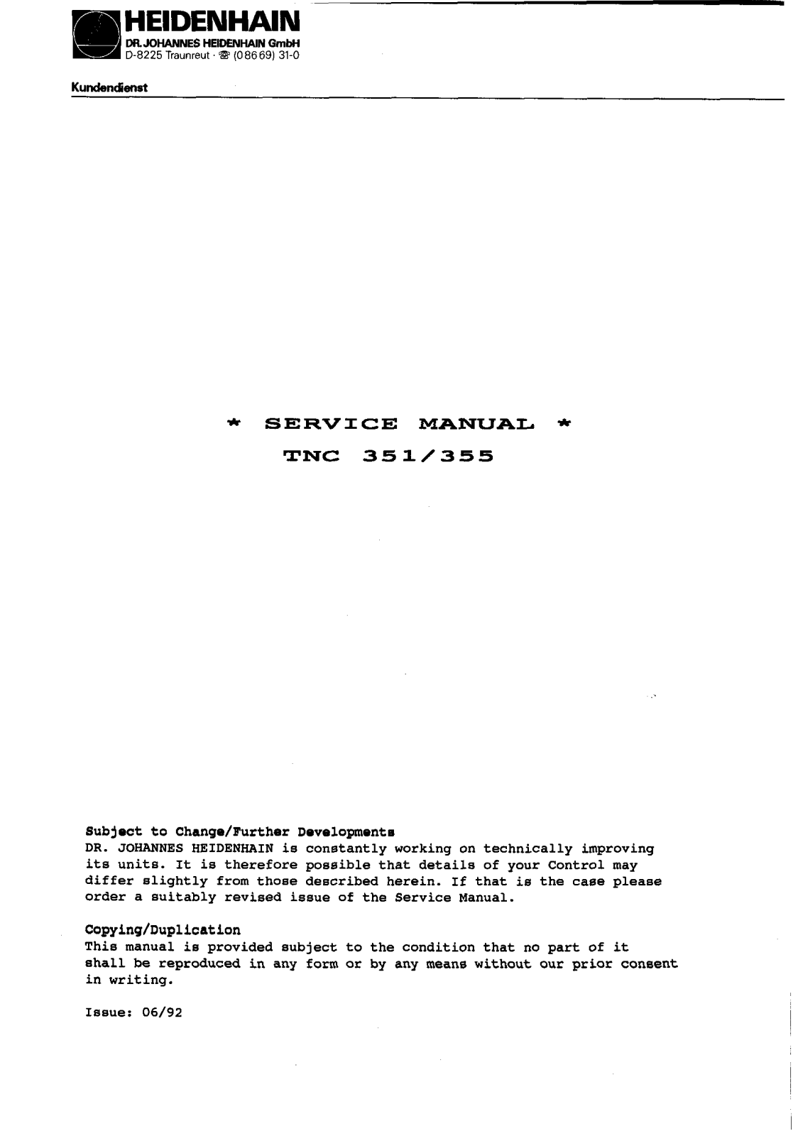heidenhain TNC 351, TNC 355 Service Manual
