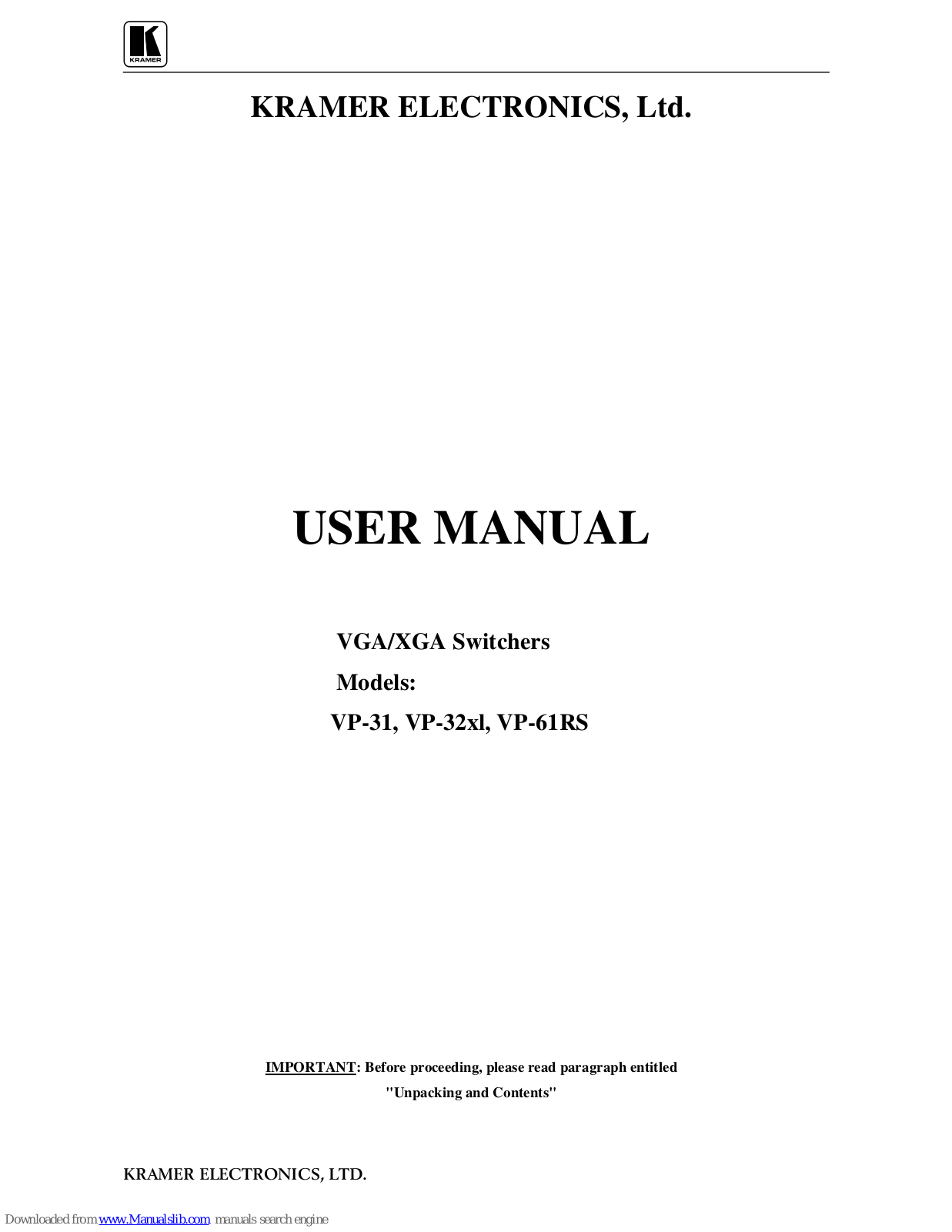 Kramer VP-32x1, VP-31, VP-61RS User Manual