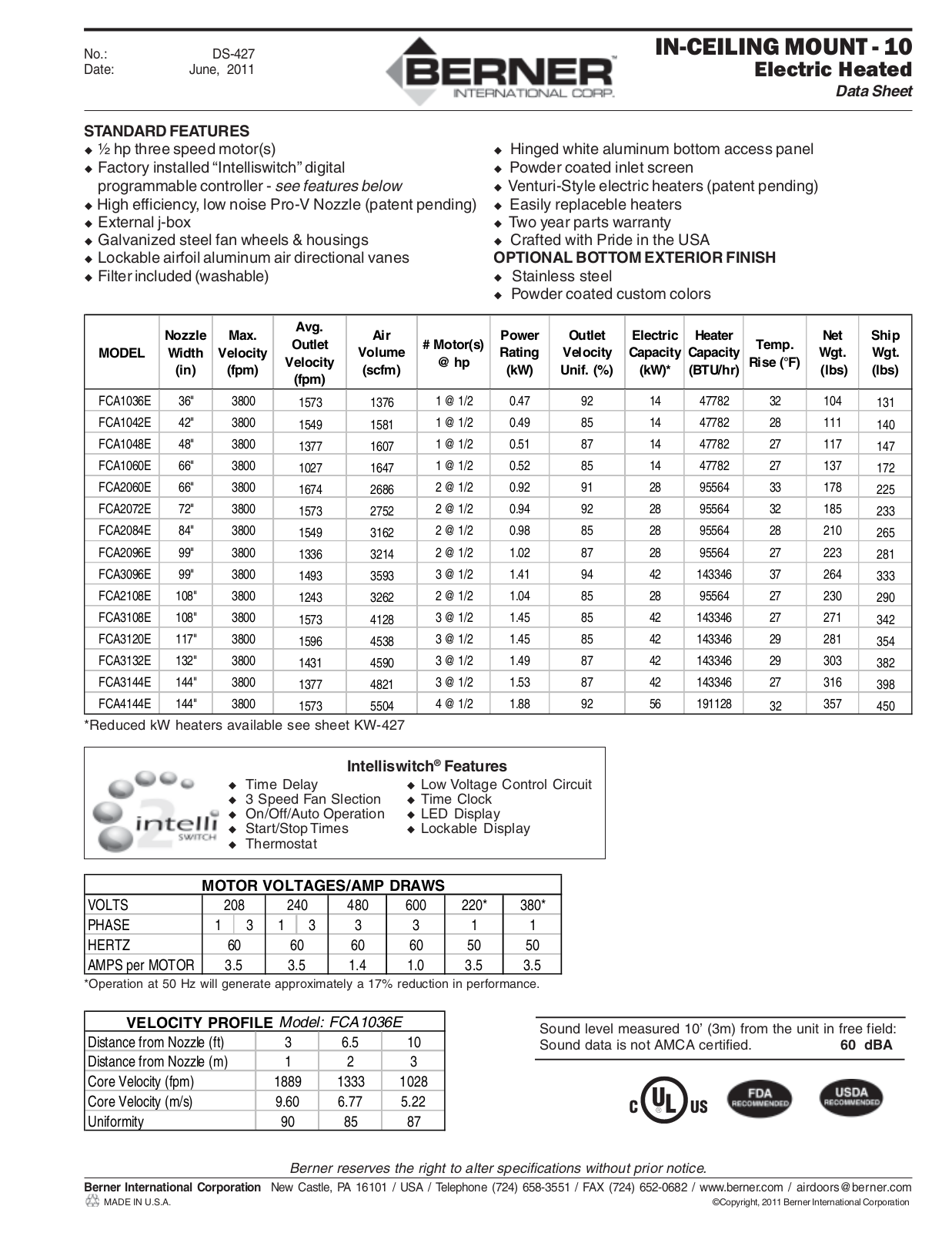 Berner FCA1036E User Manual