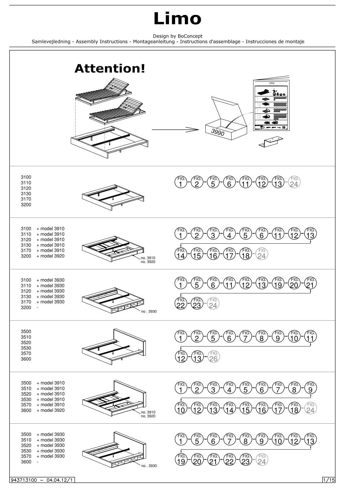 BoConcept 3910, 3920, 3930 Assembly Instruction