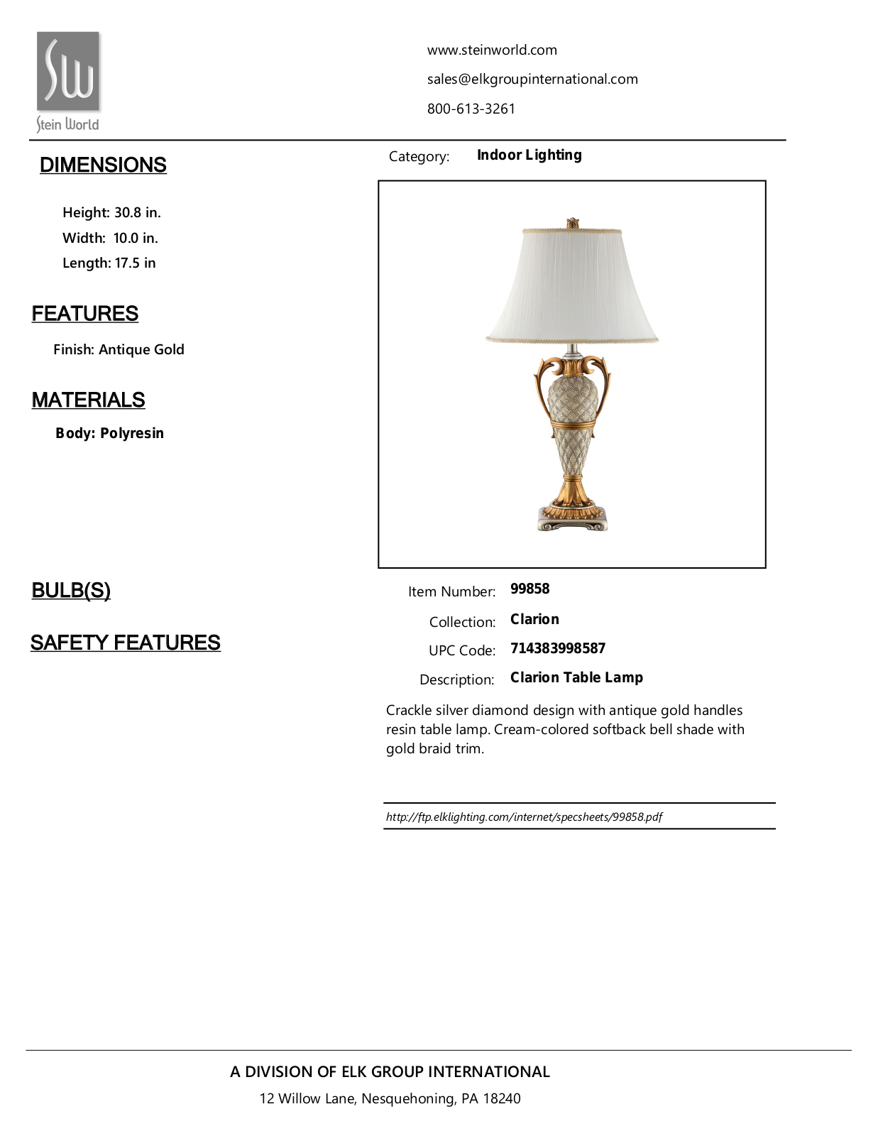 Stein World 99858 Specifications - ManualMachine.com