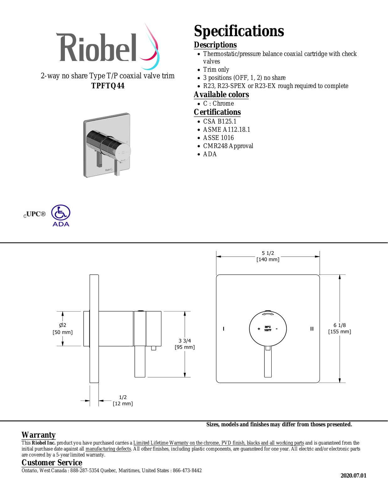 Riobel TPFTQ44C Specifications - ManualMachine.com